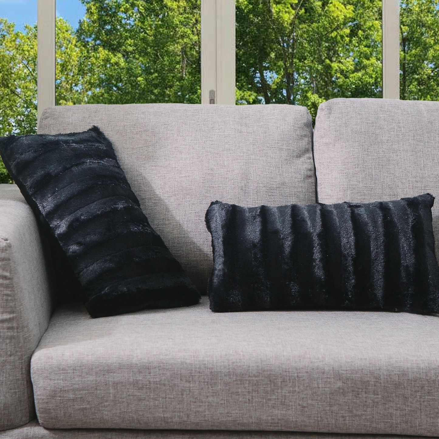 Cheer Collection Set of 2 Decorative Throw Pillows - Reversible Faux Fur to Microplush Accent Pillows by 12"x 20"