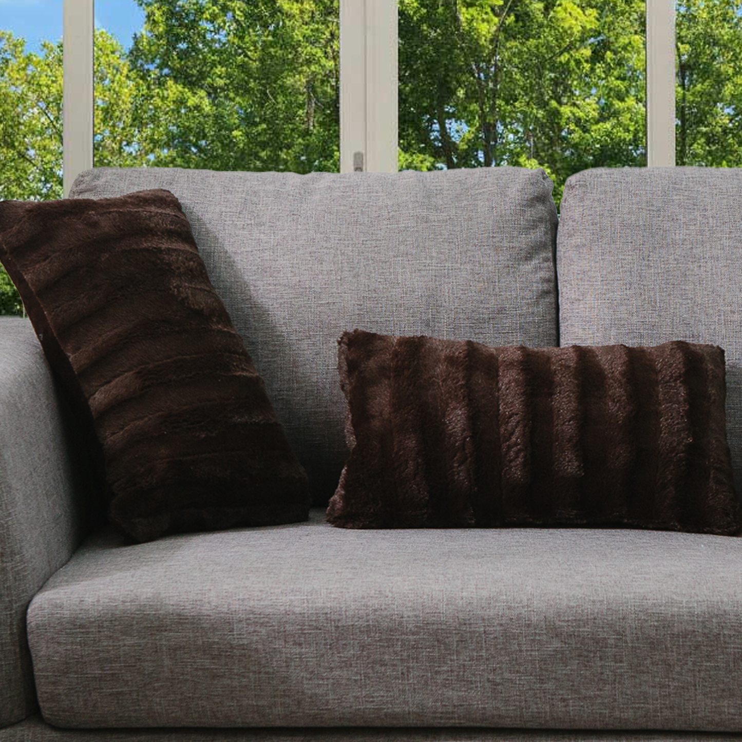 Cheer Collection Set of 2 Decorative Throw Pillows - Reversible Faux Fur to Microplush Accent Pillows by 12"x 20"