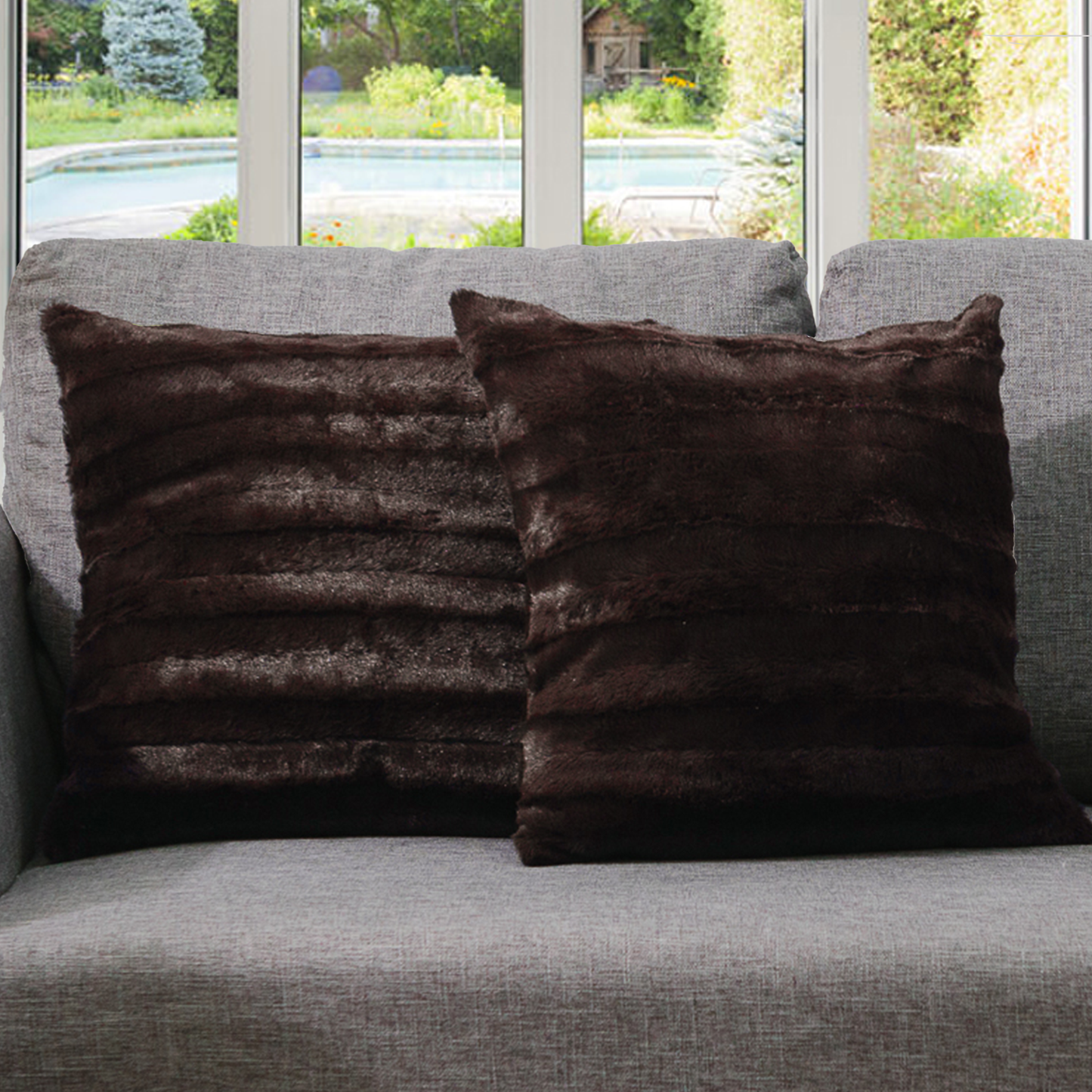 Cheer Collection Set of 2 Decorative Throw Pillows - Reversible Faux Fur to Microplush 20x20 - Variety of Colors