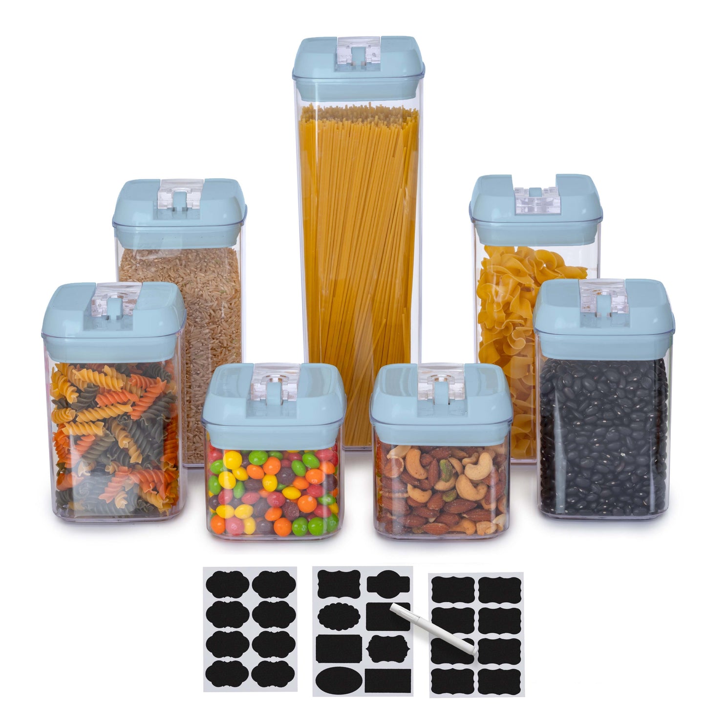 Cheer Collection Set of 7 Airtight Food Storage Containers plus Dry Erase Marker and Label - Multiple Colors Available