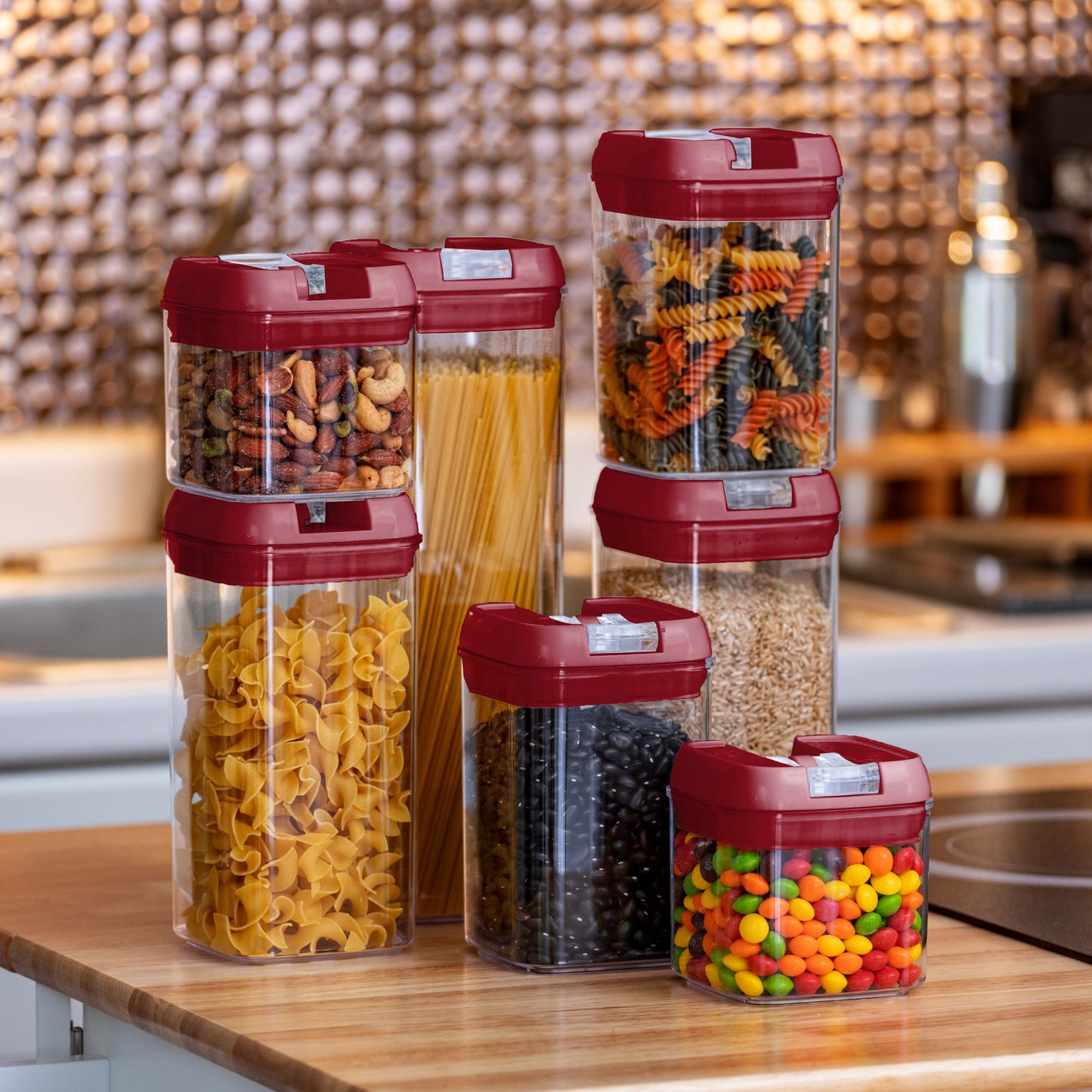 Cheer Collection Set of 7 Airtight Food Storage Containers plus Dry Erase Marker and Label - Multiple Colors Available