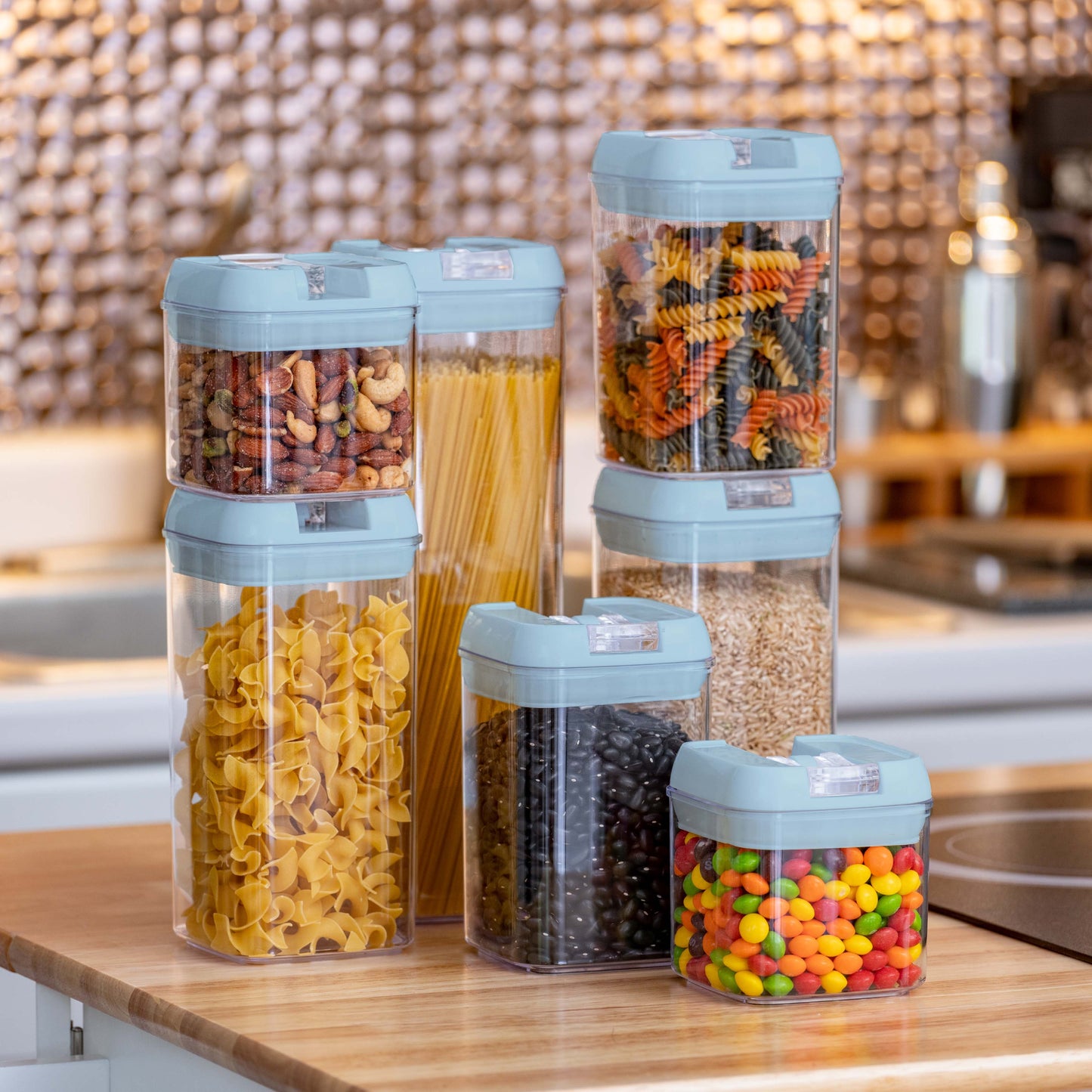 Cheer Collection Set of 7 Airtight Food Storage Containers plus Dry Erase Marker and Label - Multiple Colors Available