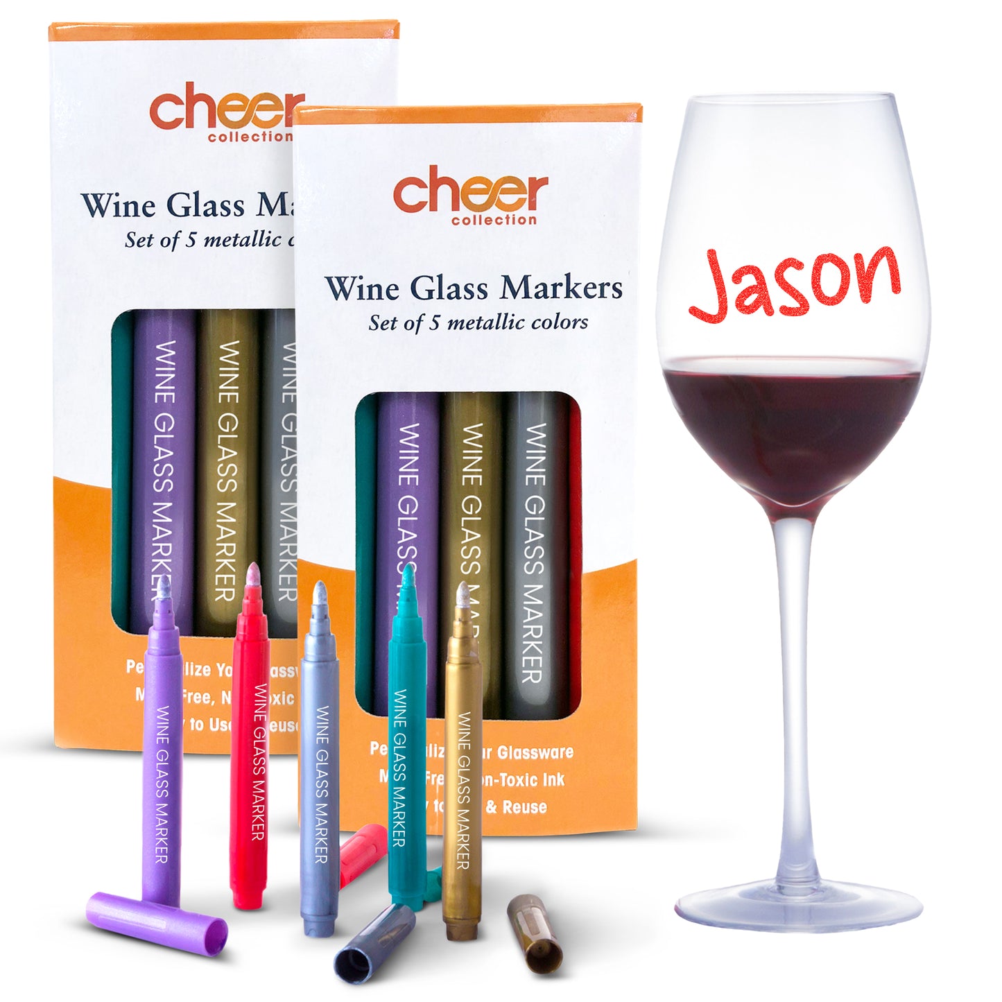 Cheer Collection 2 Packs of 5 Wine Glass Markers (10 Markers)