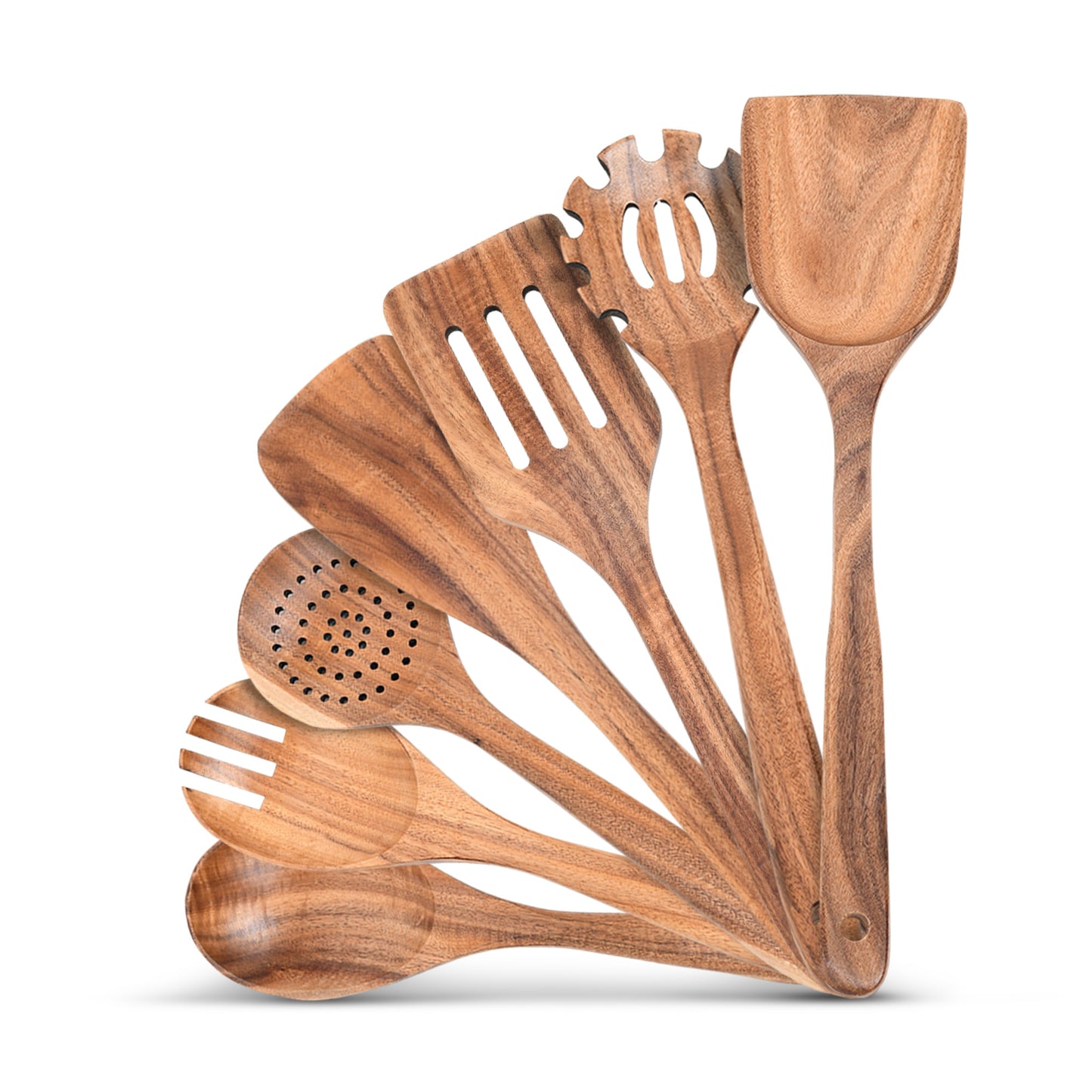 Cheer Collection 7 Piece Elegant Wooden Kitchen Utensils Set