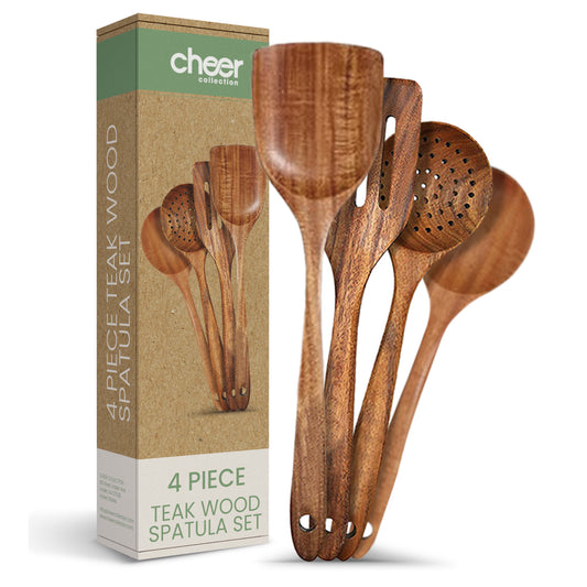 Cheer Collection Premium Teak Wood Spatula Set – Elegant 4-Piece Handcrafted Utensils for Effortless Cooking