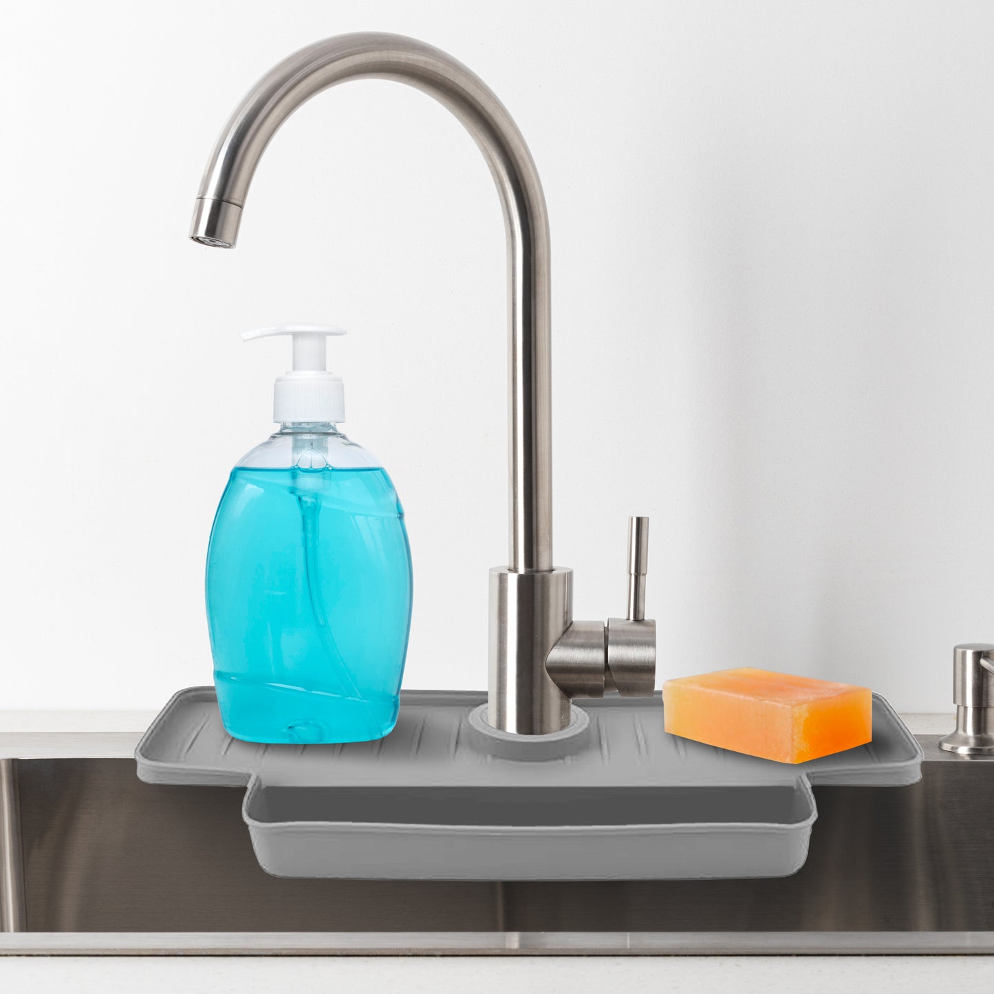 Cheer Collection Silicone Faucet Draining Mat and Splash Guard with Anti-Slip Soap Holder