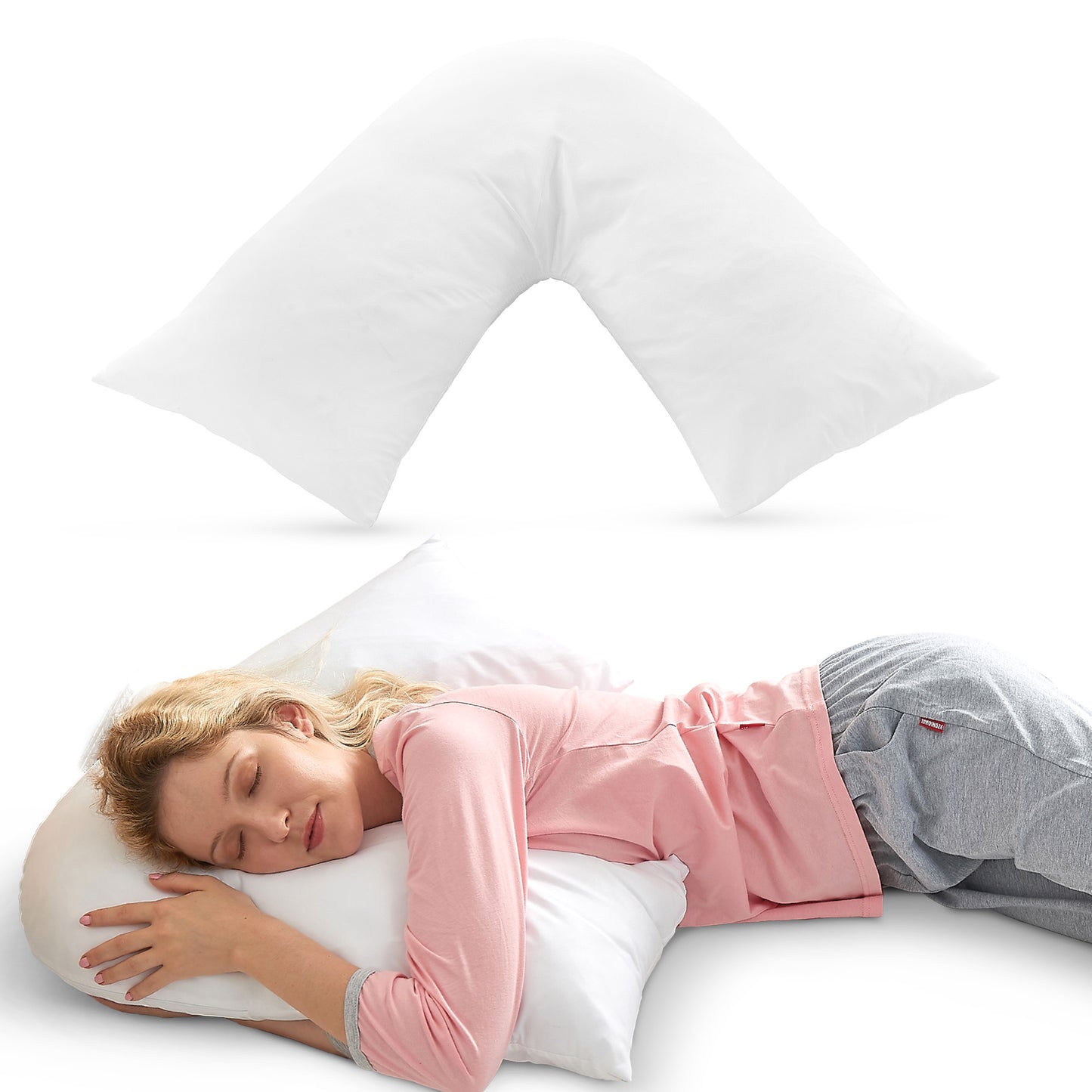Cheer Collection Natural Kapok Fiber V-Shaped Pregnancy Pillow With Removable Washable Cover