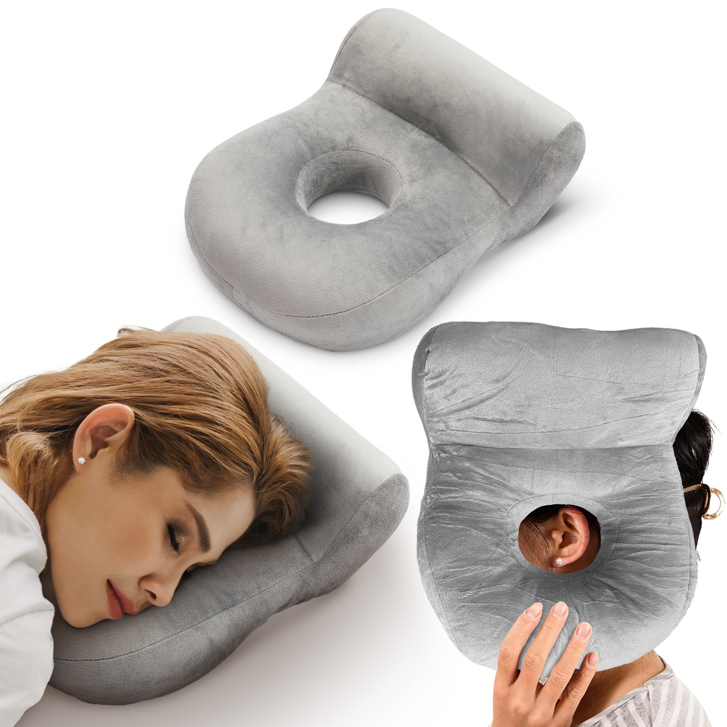 Cheer Collection Desk Nap Pillow with Ear Hole and Velvet Cover for Side Sleepers, Office, and Travel Use