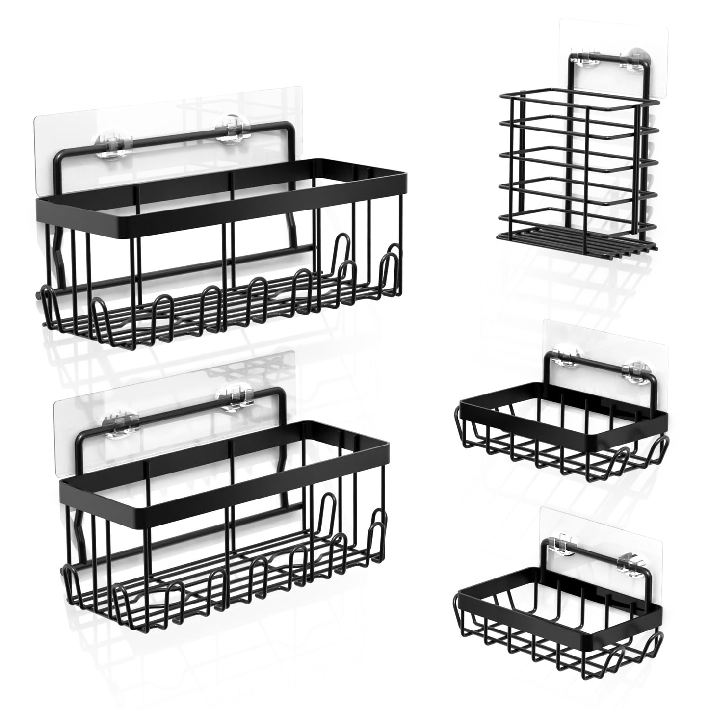 Cheer Collection 5-Pack Stainless Steel Shower Caddy and Kitchen Organizer with Adhesive Mount
