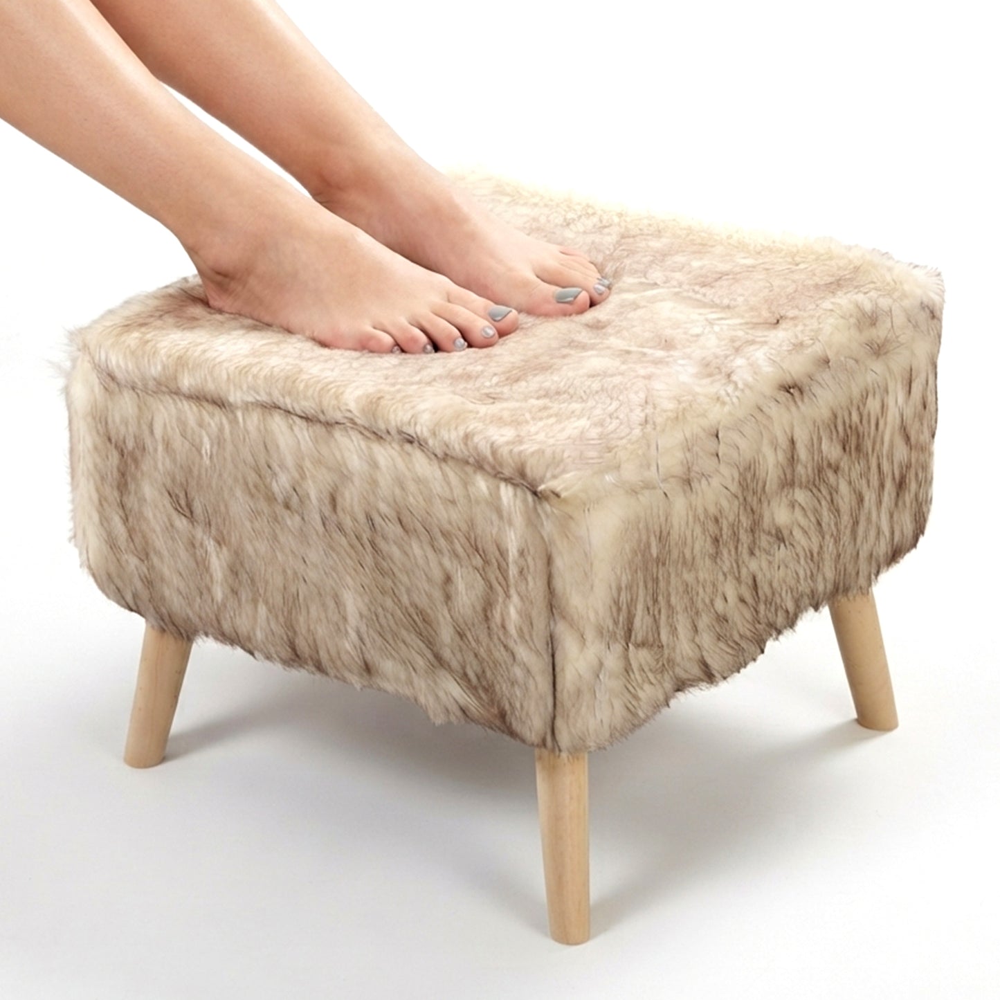 Cheer Collection Faux Fur Wood Leg Stool