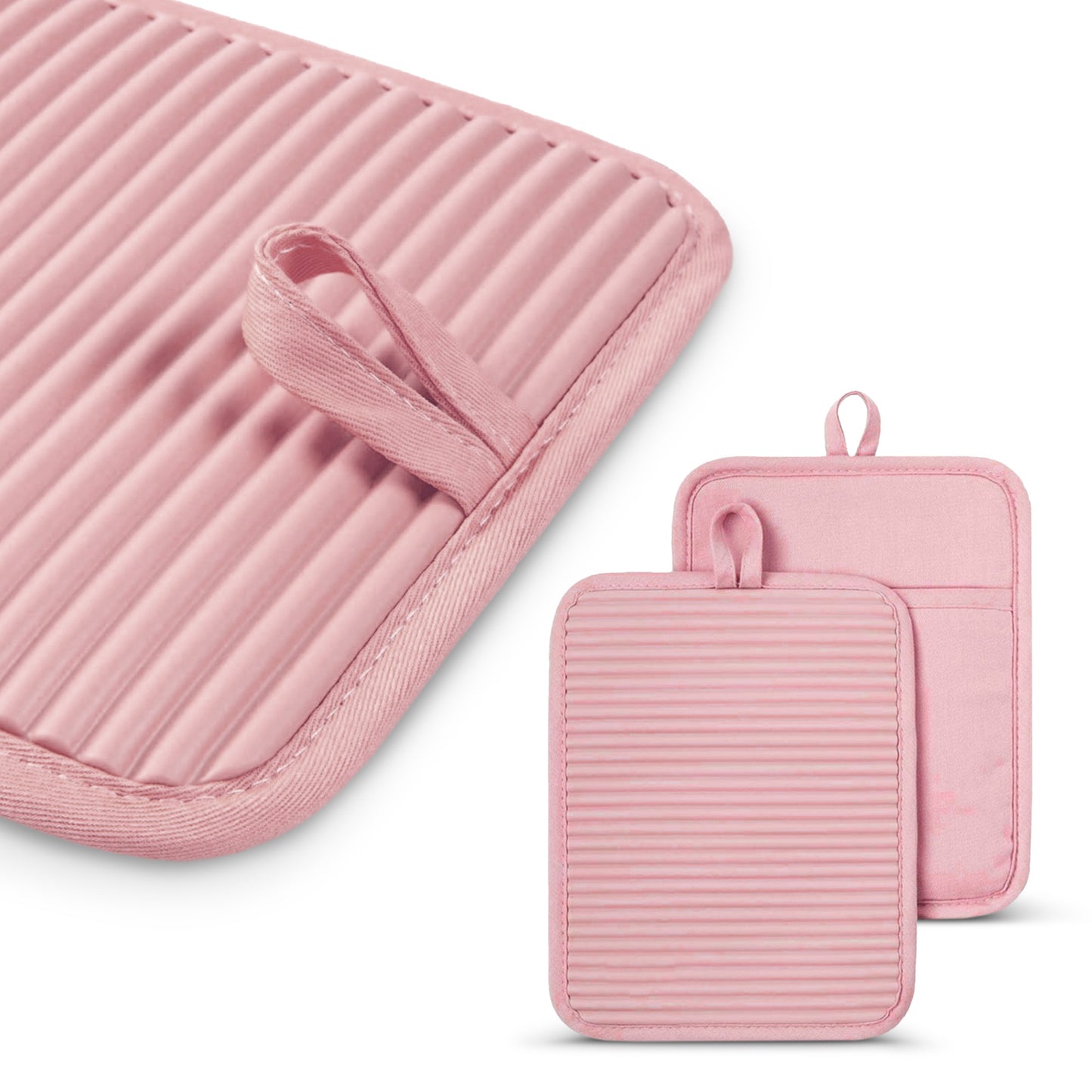 Cheer Collection Ribbed Silicone Pot Holders, 2-Pack — Heat-Resistant, Non-Slip Grip, Cotton-Lined and Machine-Washable