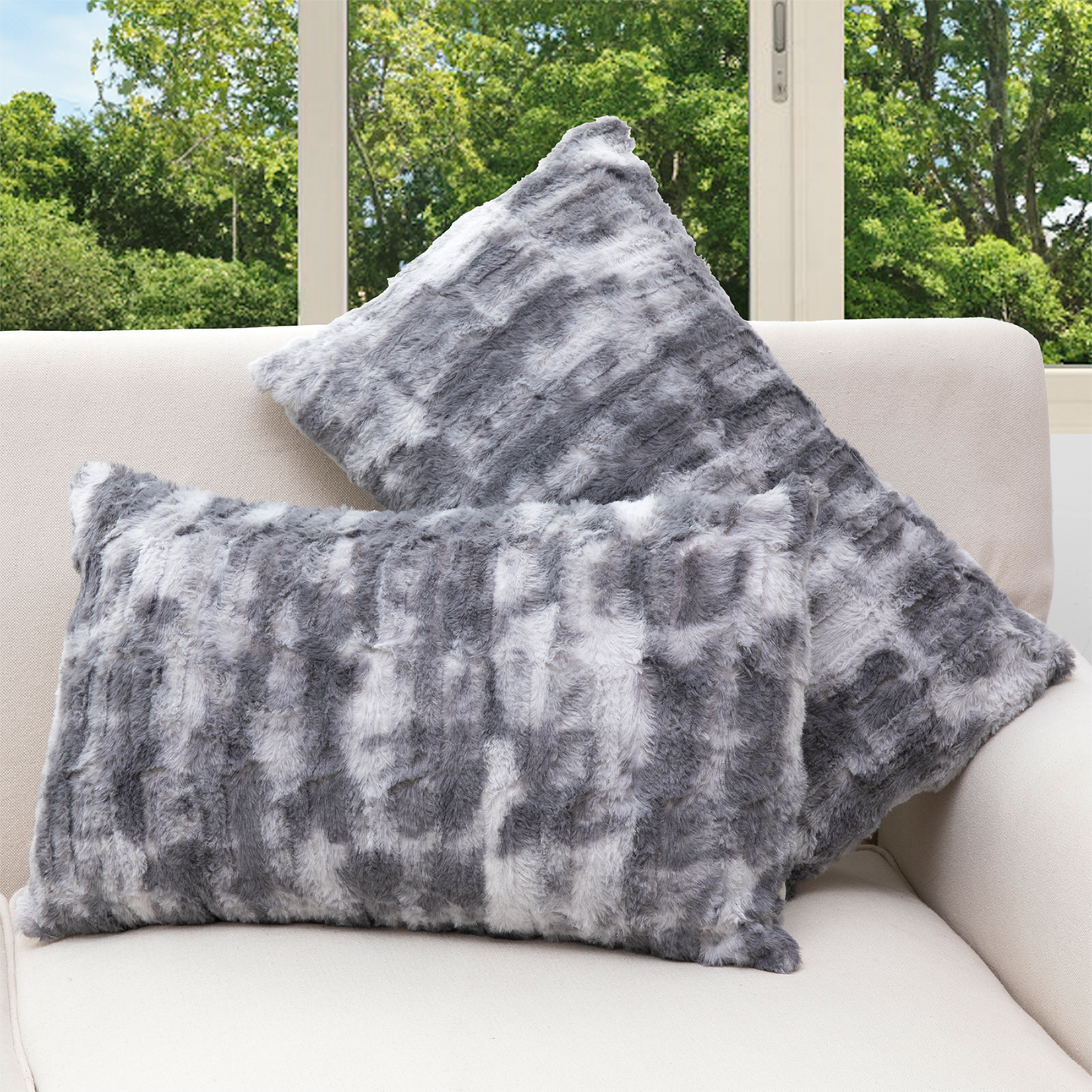 Cheer Collection Decorative Faux Fur Throw Pillow with Inserts - Luxuriously Soft Bamboo Design Accent Pillows – 12” x 20” - Set of 2