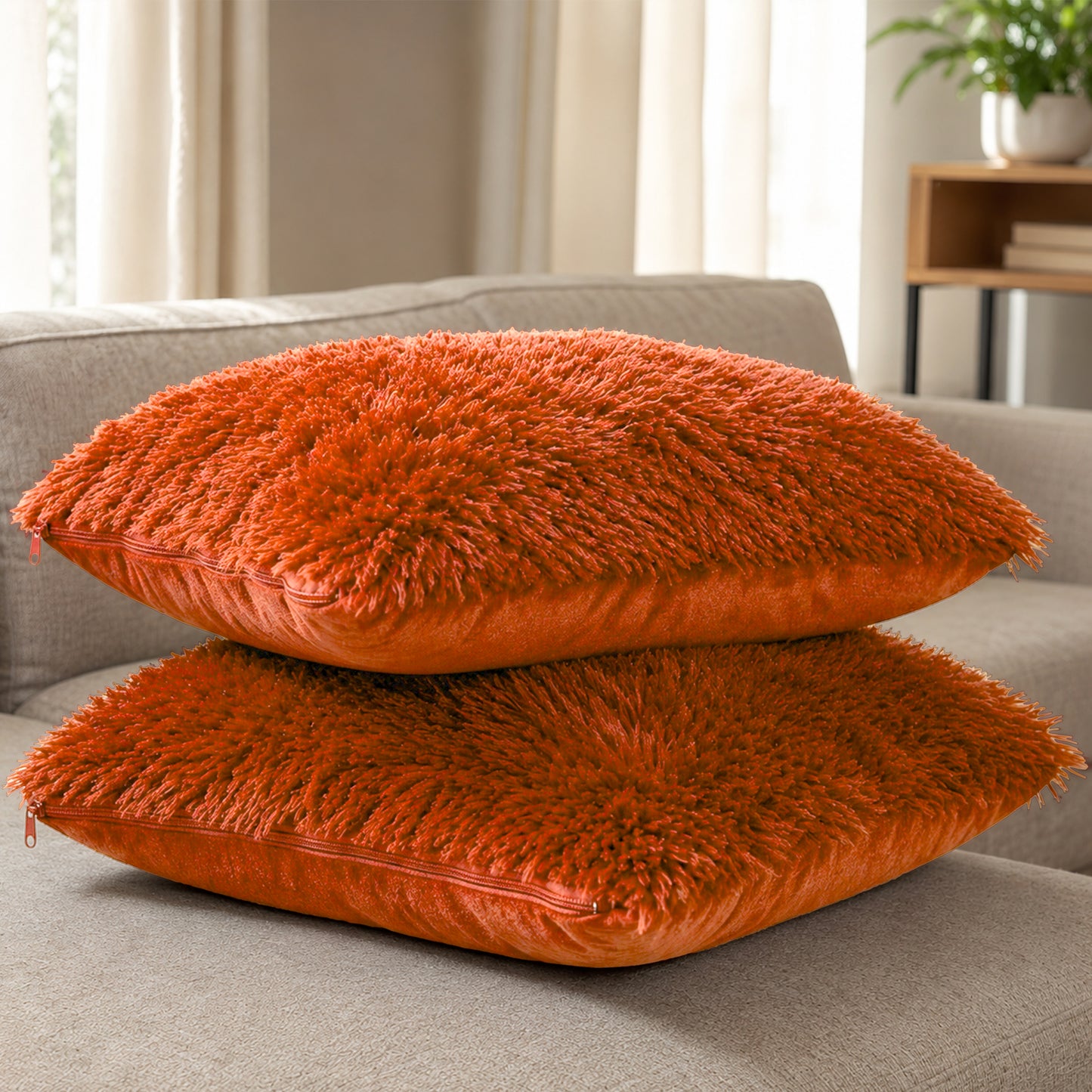 Cheer Collection Set of 2 Shaggy Long Hair Throw Pillows | Super Soft and Plush Faux Fur Accent Pillows - 18 x 18 inches