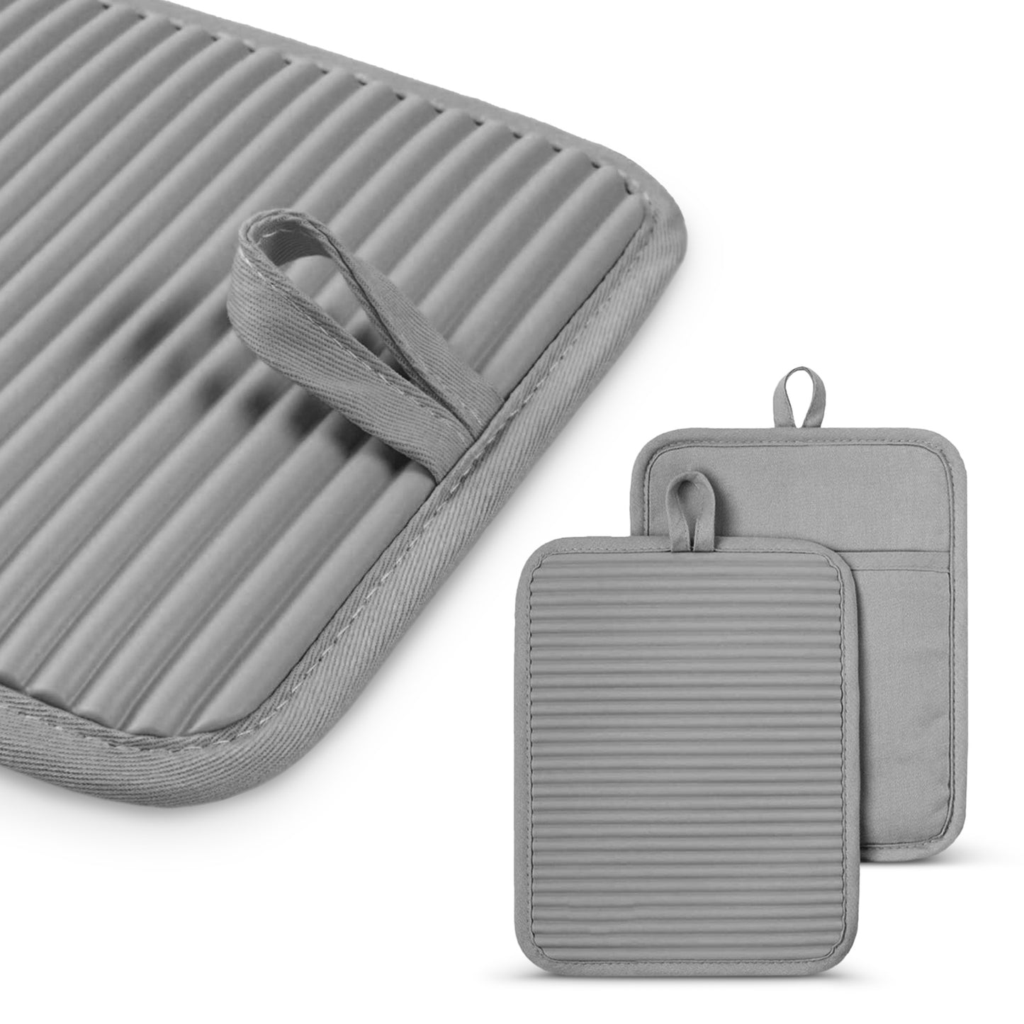 Cheer Collection Ribbed Silicone Pot Holders, 2-Pack — Heat-Resistant, Non-Slip Grip, Cotton-Lined and Machine-Washable
