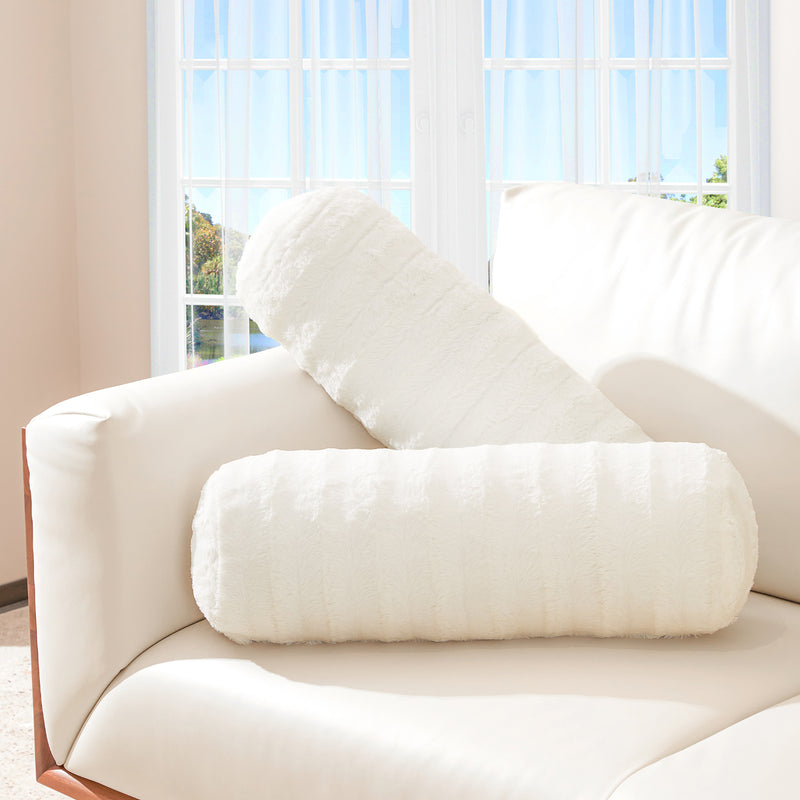Cheer Collection Set of 2 Faux Fur Bolster Pillows Decorative Roll Pillow Cheer Collection