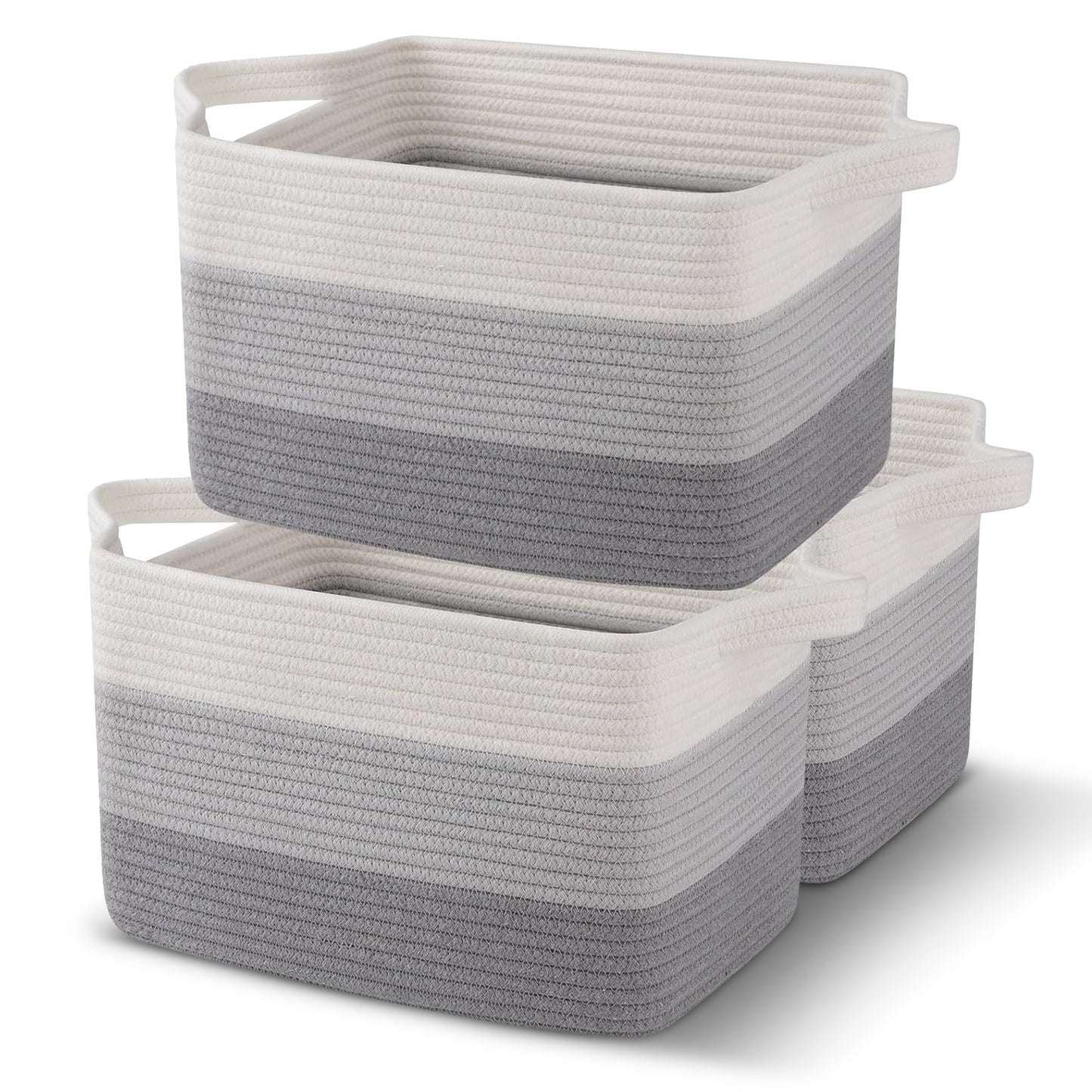 Cheer Collection 3-Pack Cotton Rope Storage Baskets – Soft, Durable & Foldable for Home Organization