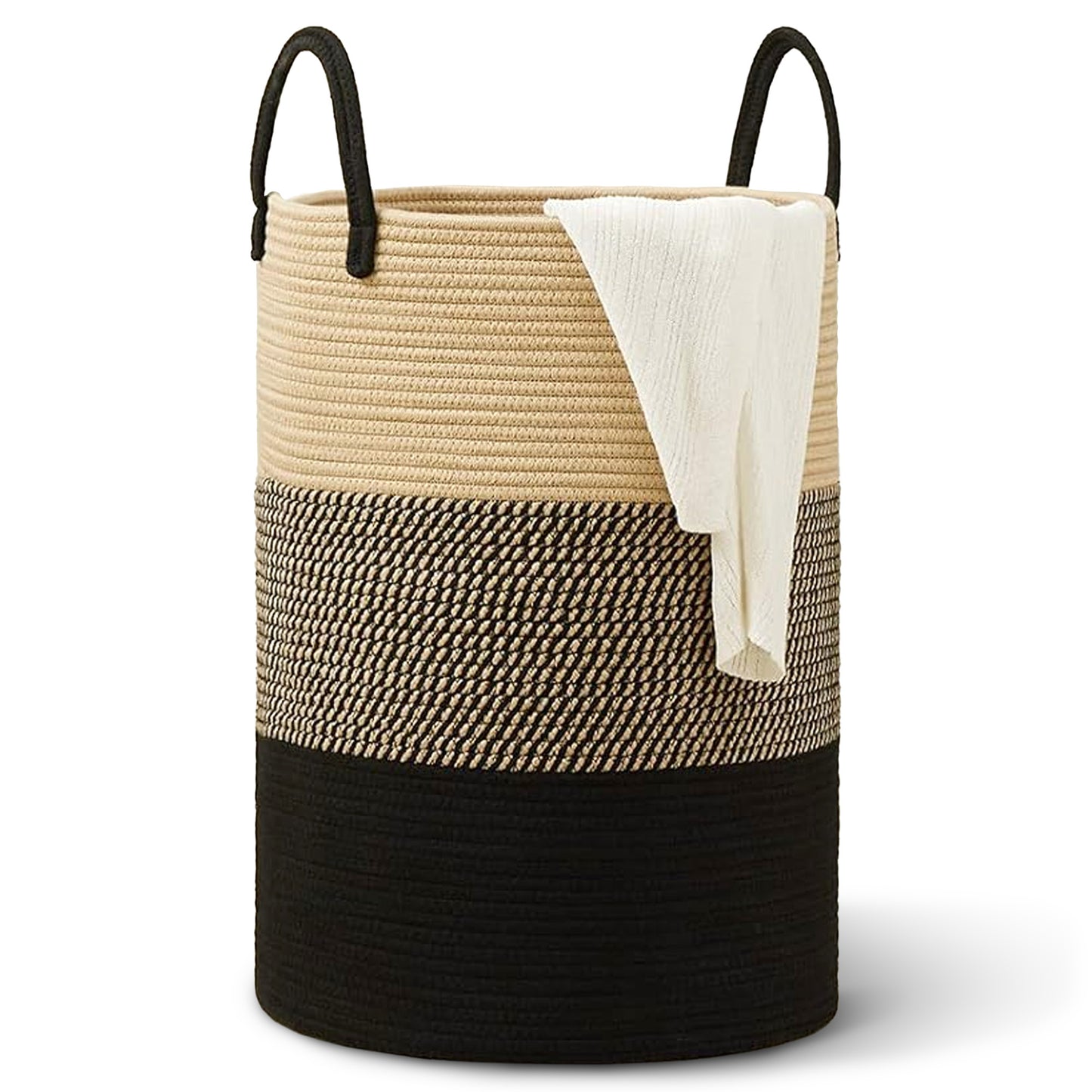 Cheer Collection Large Cotton Rope Laundry Hamper 16 x 16 x 22 Inch Versatile Storage Basket