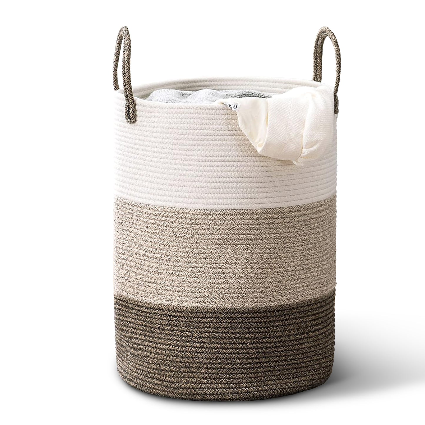 Cheer Collection Large Cotton Rope Laundry Hamper 16 x 16 x 22 Inch Versatile Storage Basket
