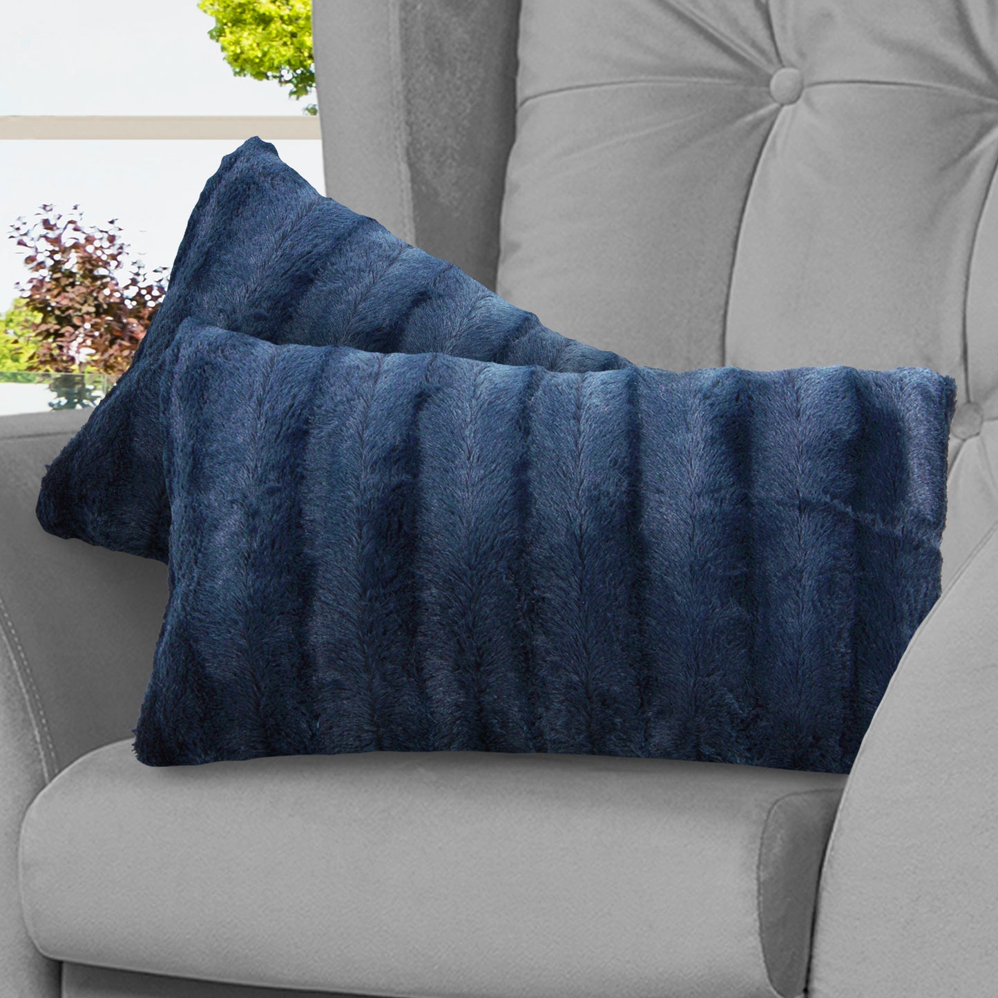 Cheer Collection Set of 2 Decorative Throw Pillows - Reversible Faux Fur to Microplush Accent Pillows by 12"x 20"