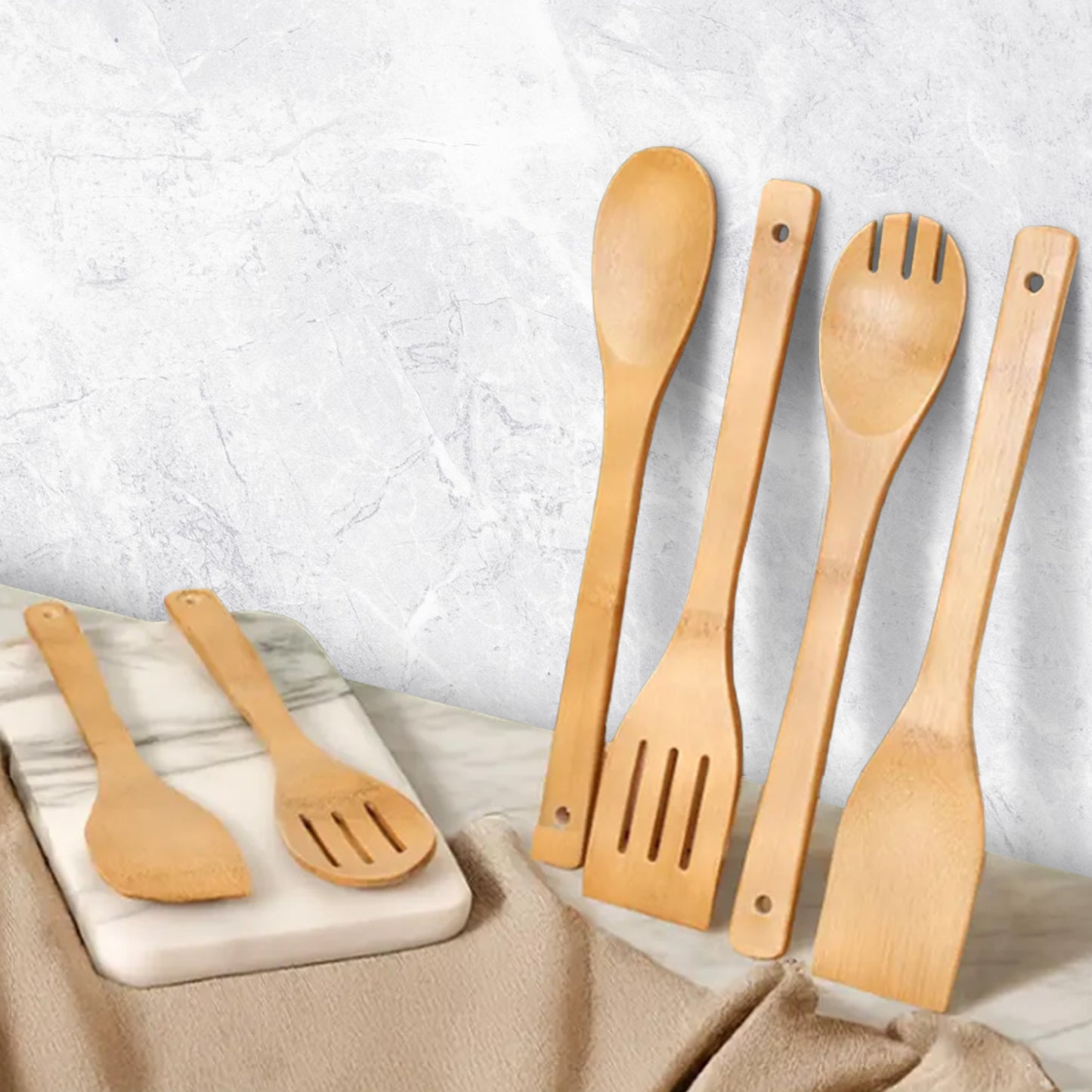 Cheer Collection Premium Bamboo Cooking Utensil Set – 6 Piece Non-Scratch Wooden Spatulas & Spoons for Kitchen