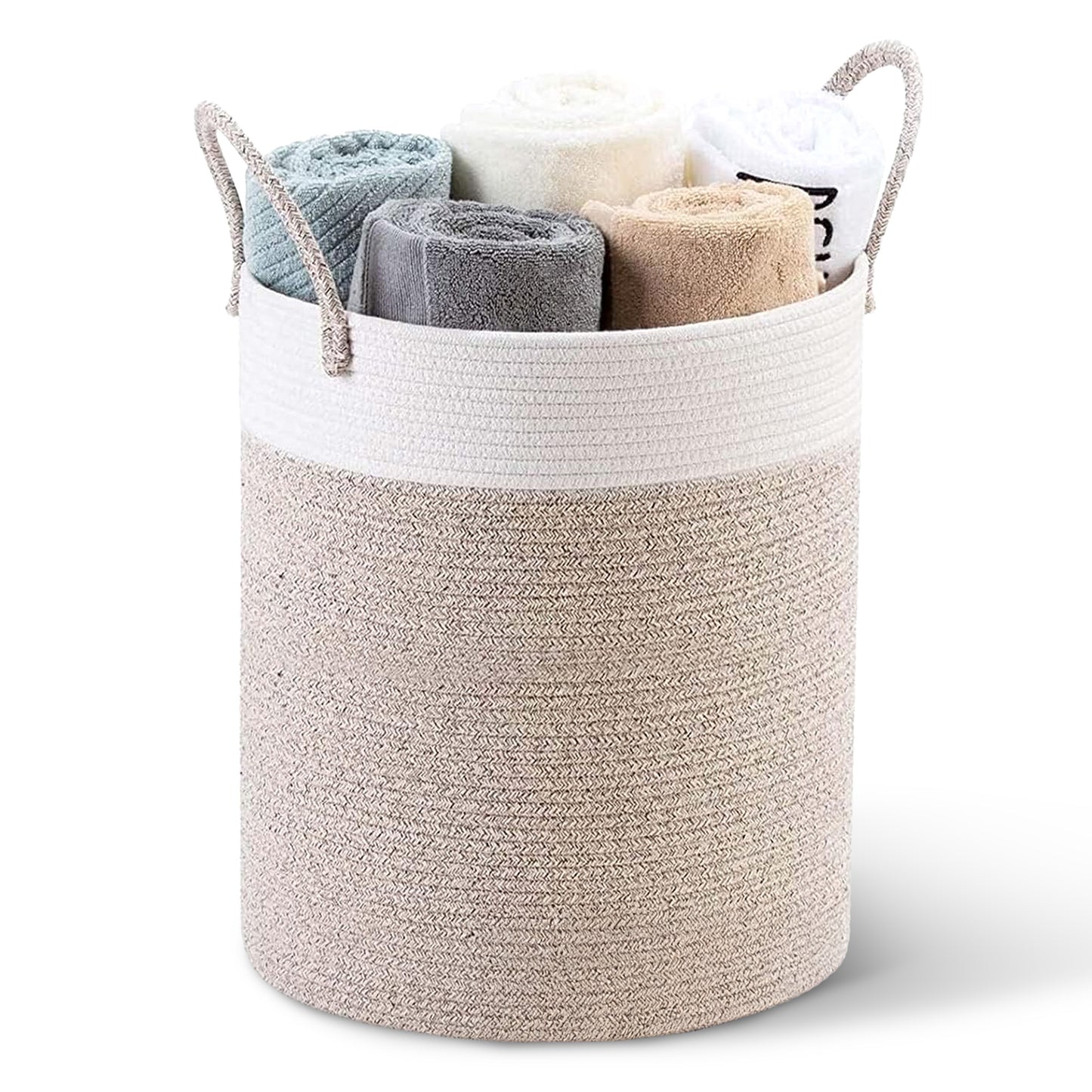 Cheer Collection Large Cotton Rope Laundry Hamper 16 x 16 x 22 Inch Versatile Storage Basket