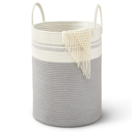Cheer Collection Large Cotton Rope Laundry Hamper 16 x 16 x 22 Inch Versatile Storage Basket