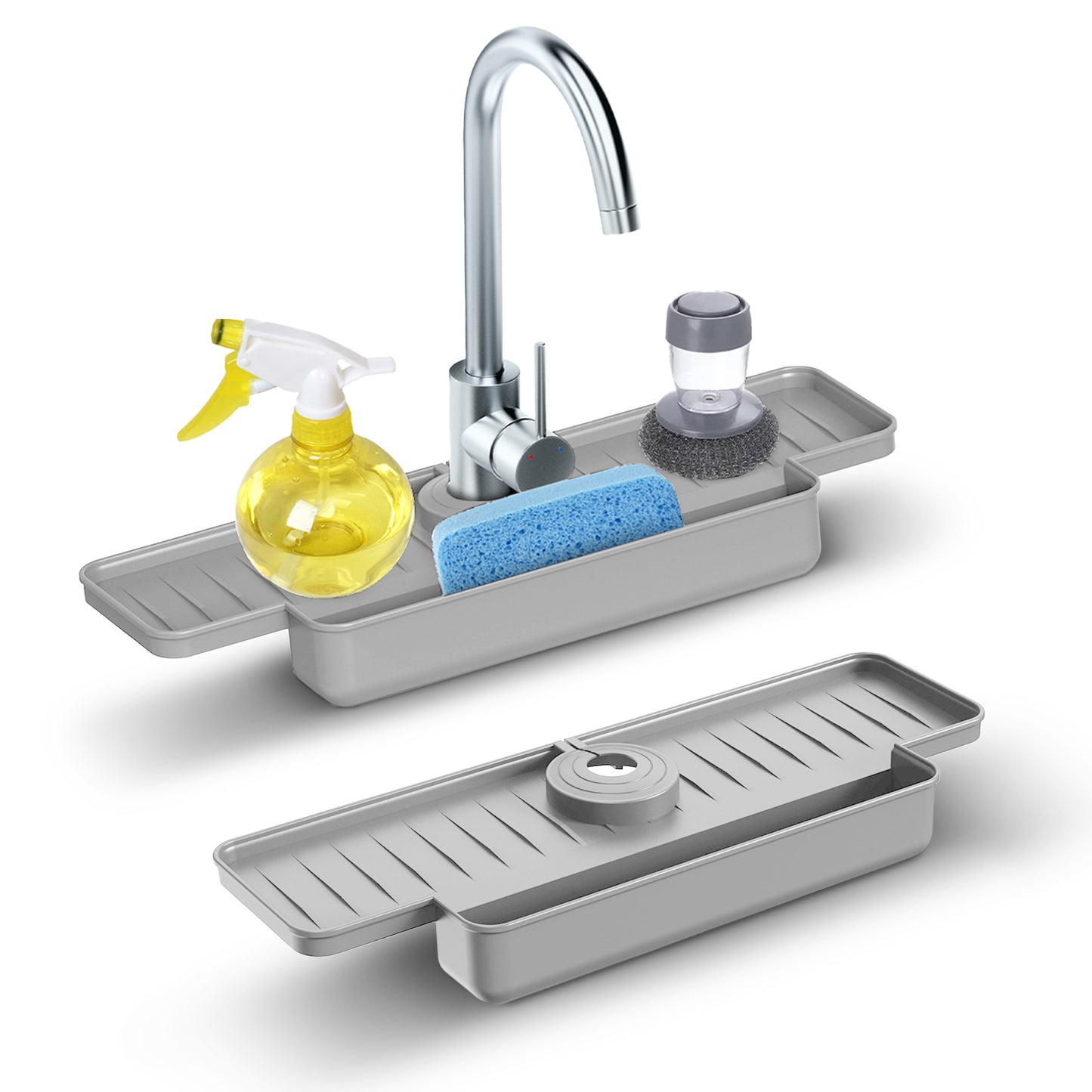 Cheer Collection Silicone Faucet Draining Mat and Splash Guard with Anti-Slip Soap Holder