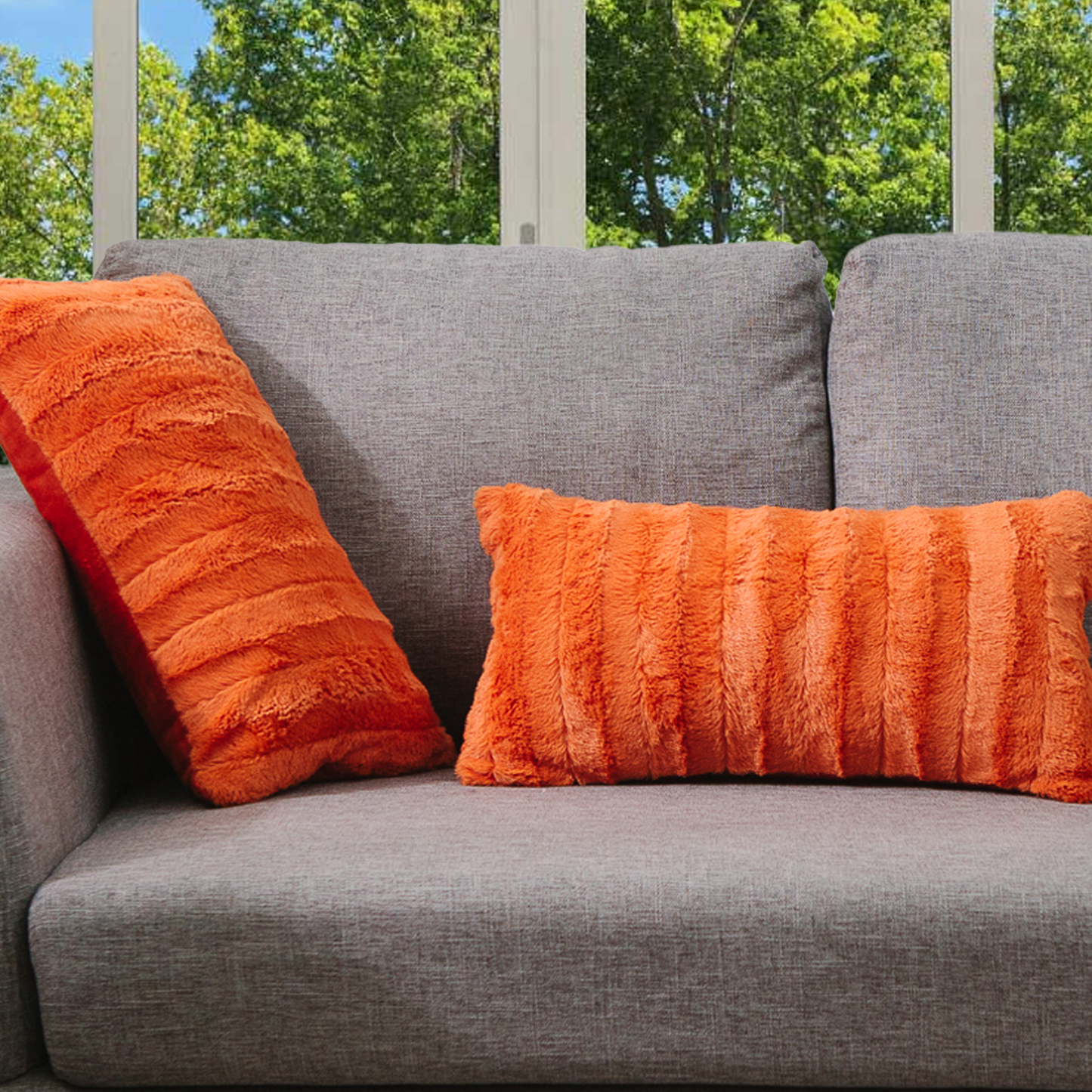 Cheer Collection Set of 2 Decorative Throw Pillows - Reversible Faux Fur to Microplush Accent Pillows by 12"x 20"