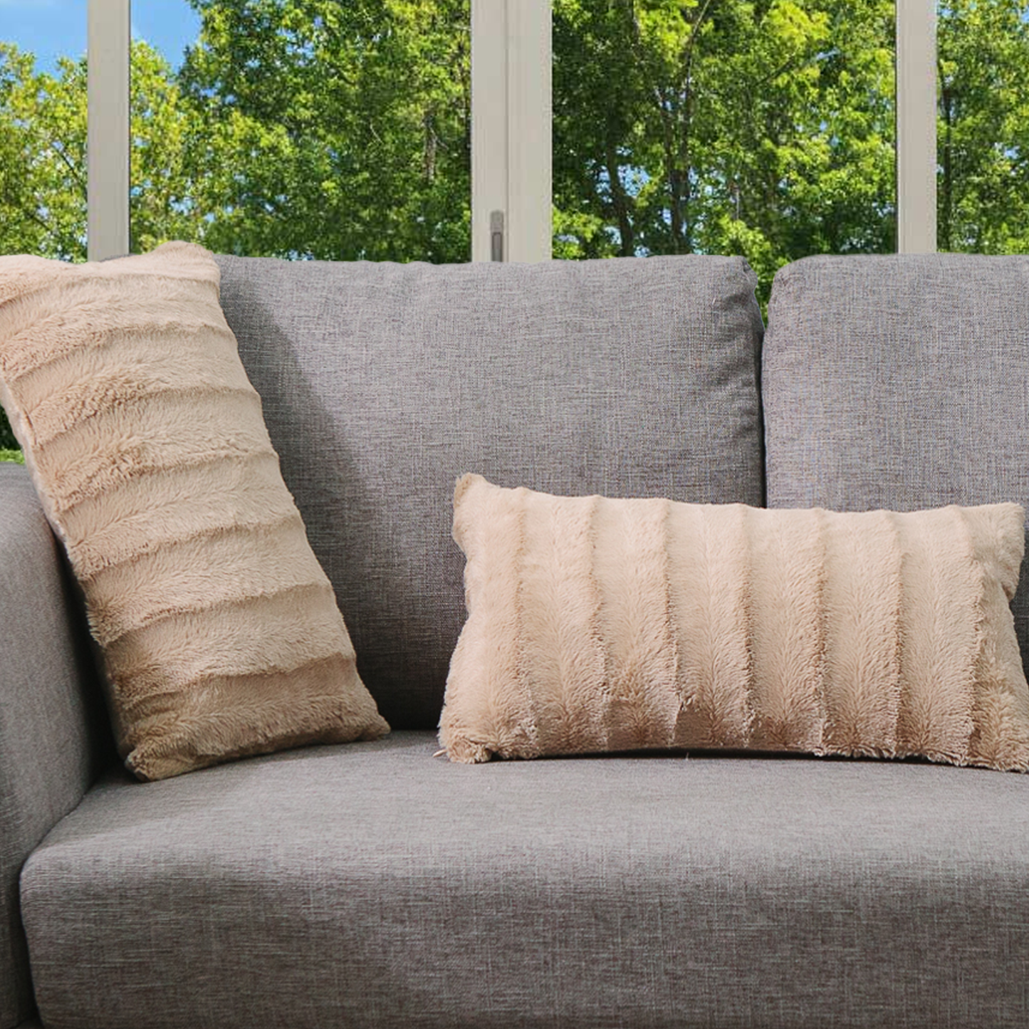 Cheer Collection Set of 2 Decorative Throw Pillows - Reversible Faux Fur to Microplush Accent Pillows by 12"x 20"