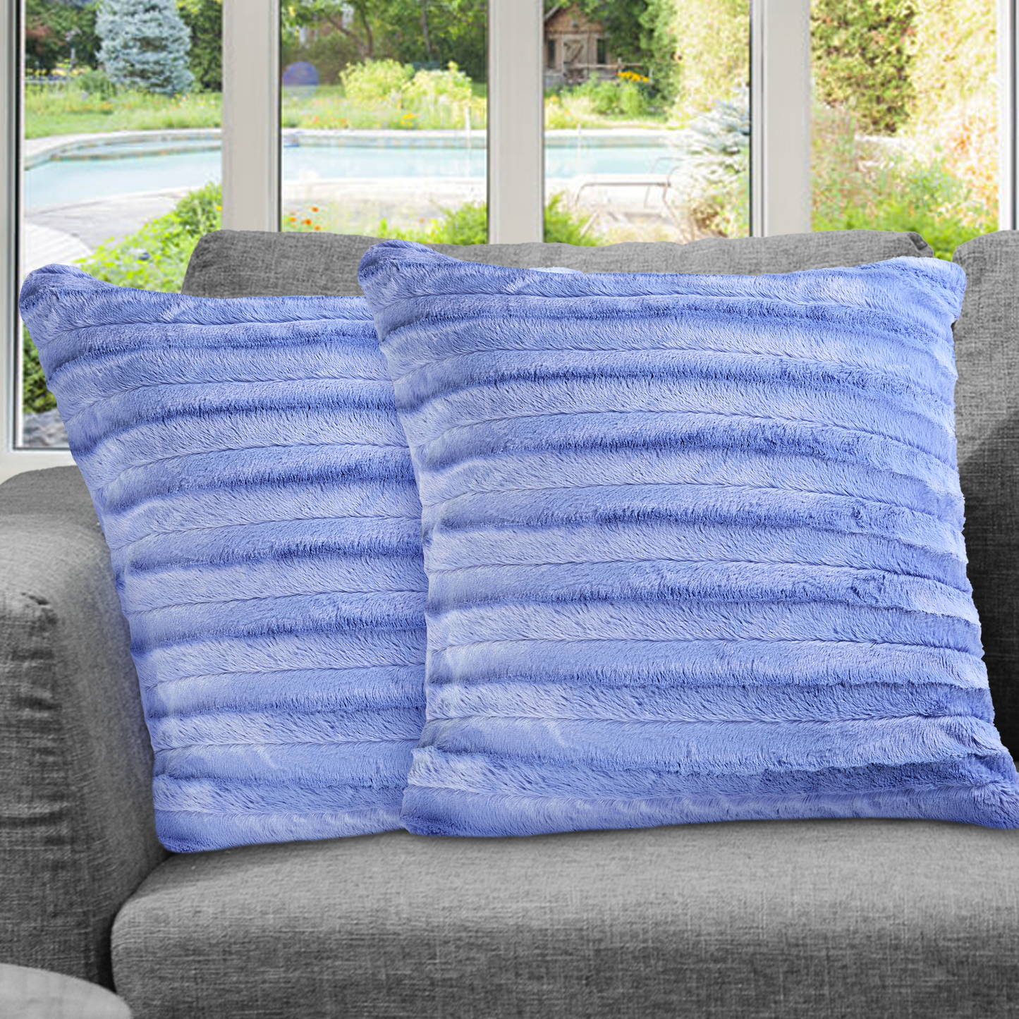 Cheer Collection Set of 2 Decorative Throw Pillows - Reversible Faux Fur to Microplush 20x20 - Variety of Colors