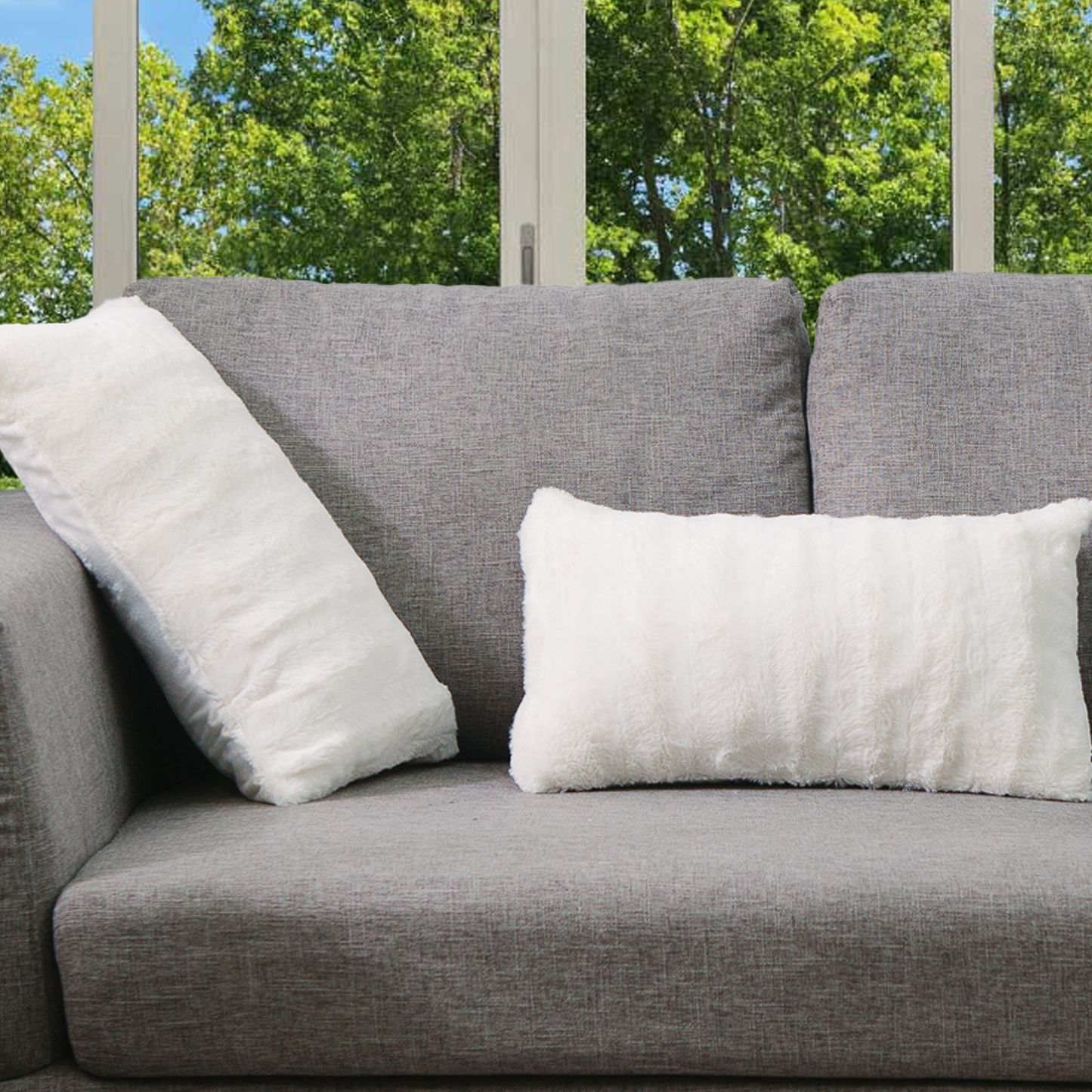 Cheer Collection Set of 2 Decorative Throw Pillows - Reversible Faux Fur to Microplush Accent Pillows by 12"x 20"