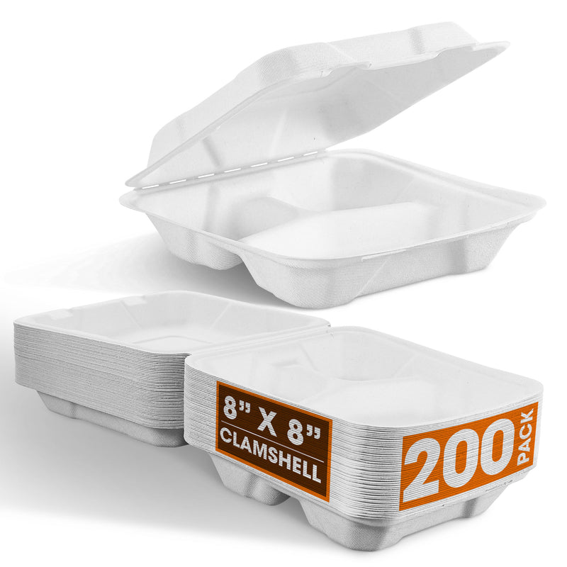 Cheer Collection 8x8 Compostable Eco Friendly Microwavable Clamshell Containers