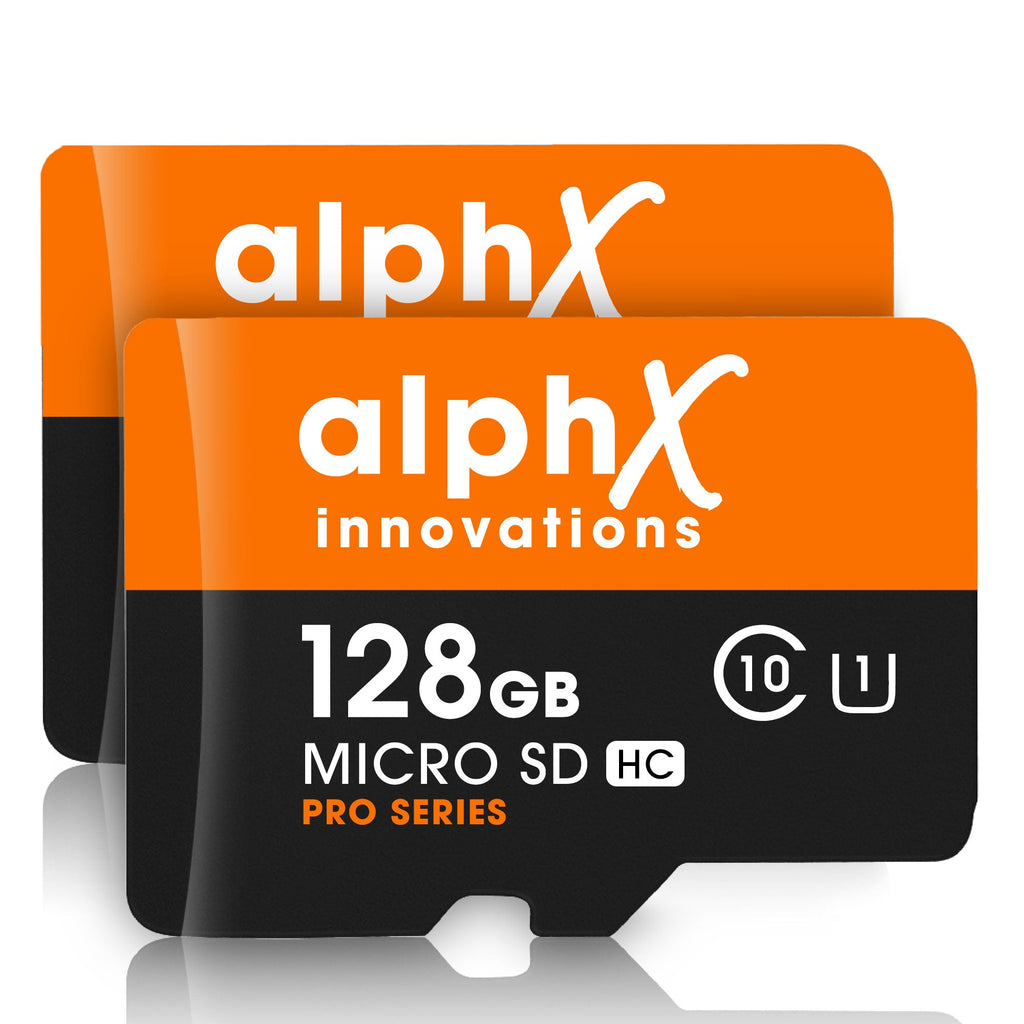 AlphX 128gb 2 Pack Micro SD High Speed Class 10 Memory Cards, Adapter & Sandisk Micro SD Card Reader