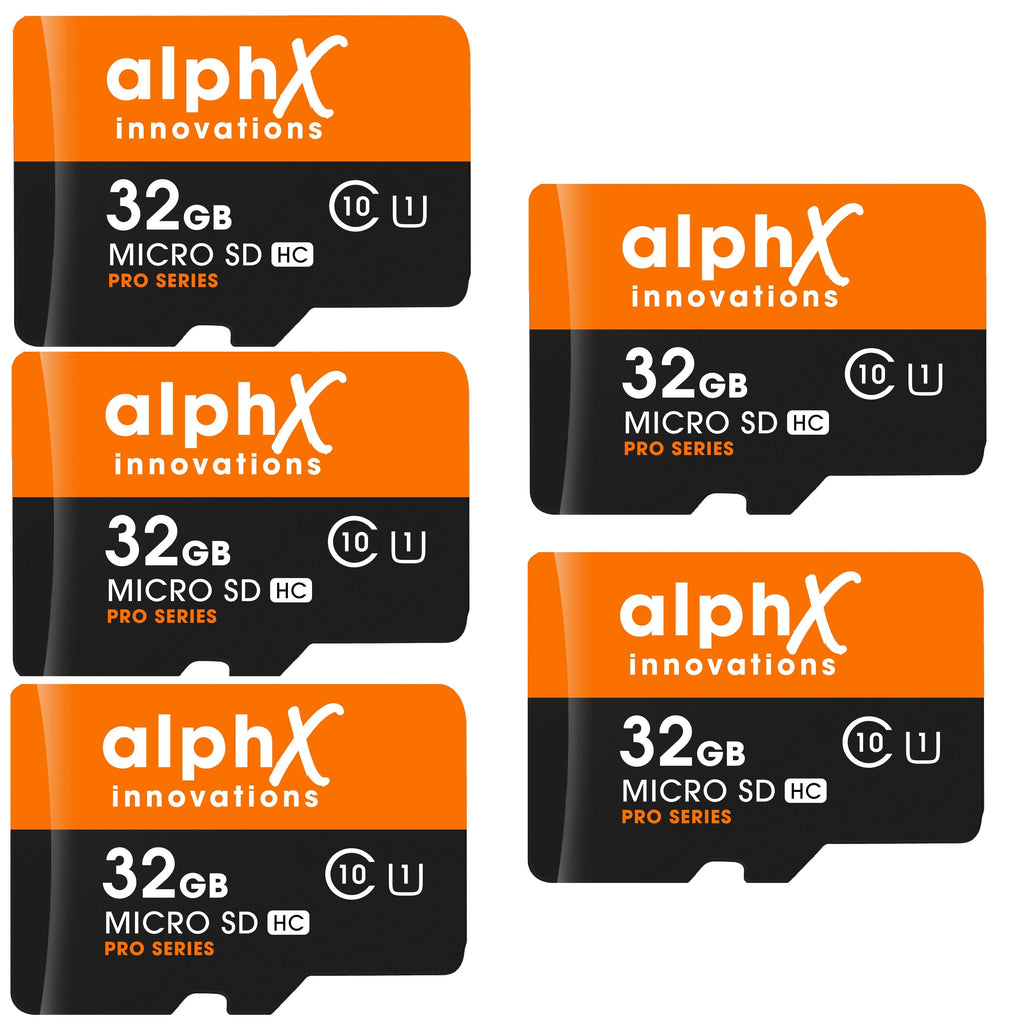 AlphX 32gb 5 pack Micro SD High Speed Class 10 Memory Cards, Adapter & Sandisk Micro SD Card Reader