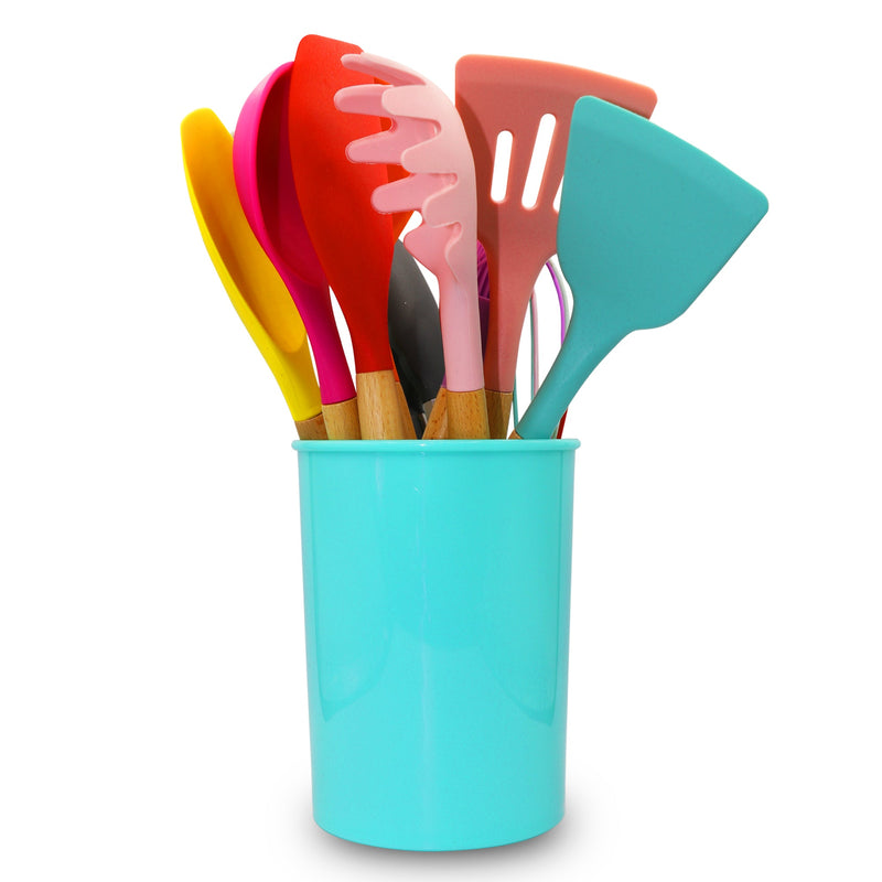 Cheer Collection 12 Piece Silicone Spatula Set with Wooden Handles - Non-Stick Silicone Utensils for Cooking, Multicolor