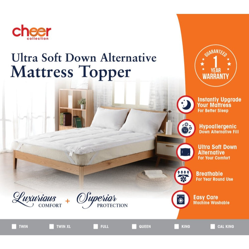 Cheer Collection 180TC Down Alternative Mattress Topper - Assorted Sizes