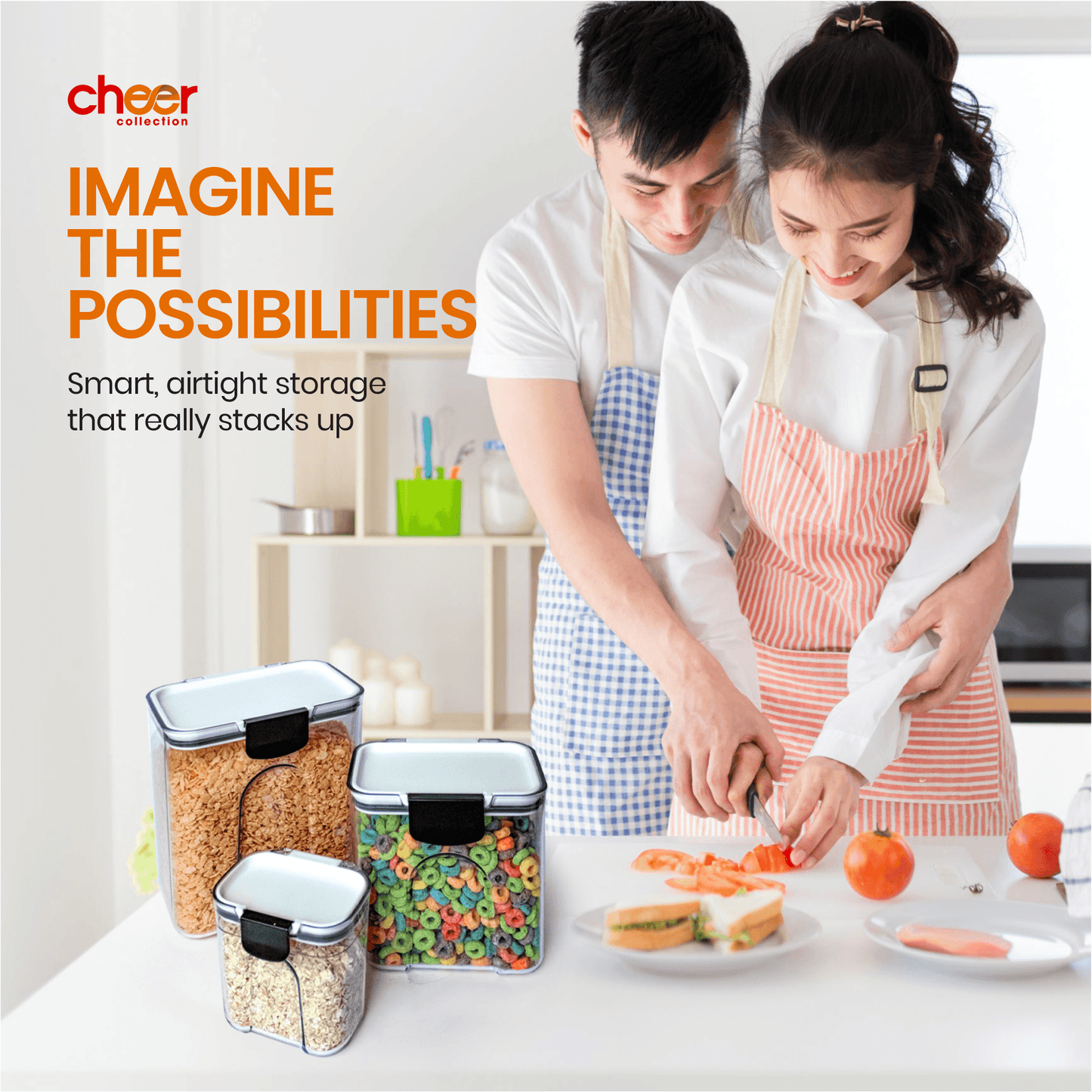 Cheer Collection 3 Piece Set of Airtight Food Storage Containers