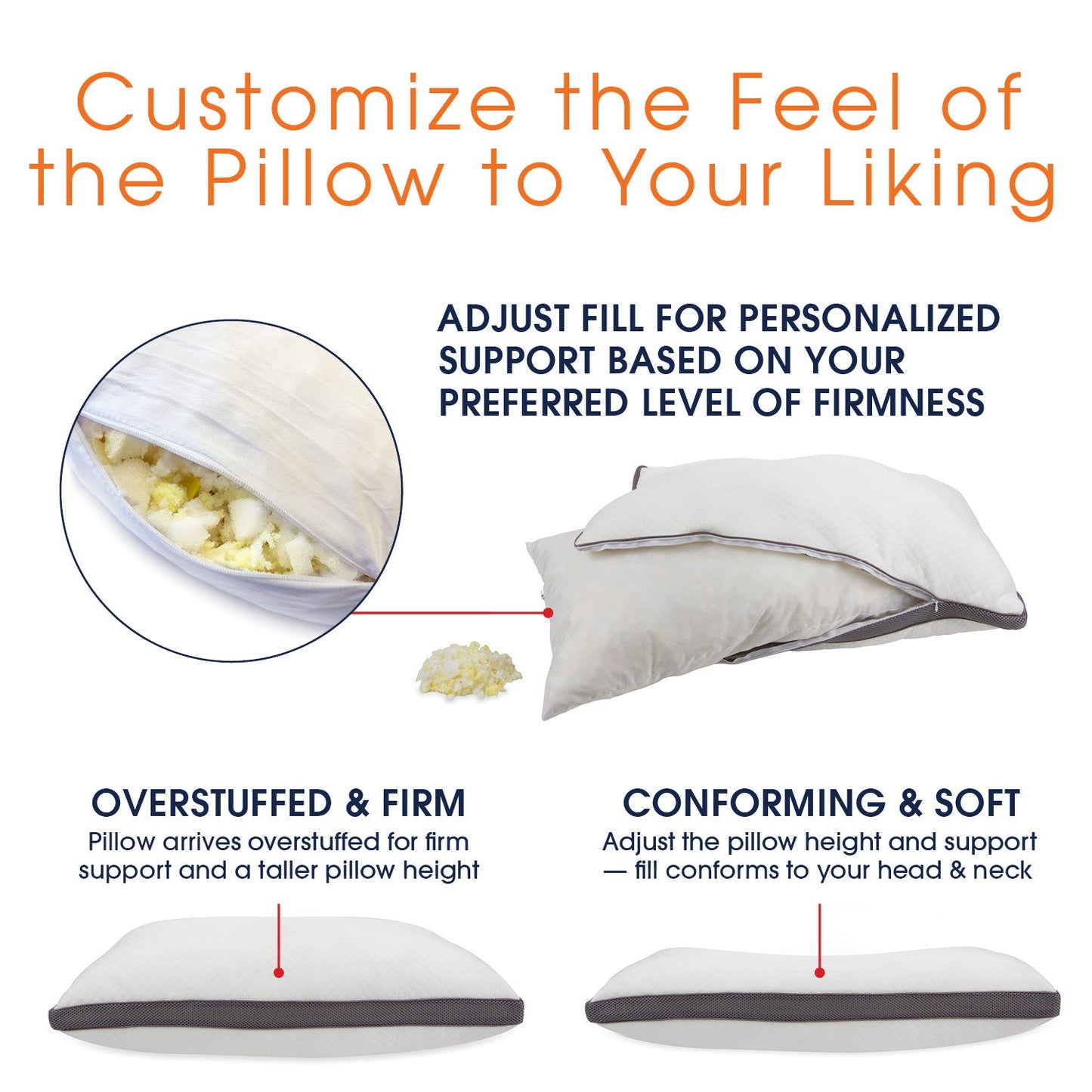 Cheer Collection Adjustable Shredded Memory Foam Air Pillow with Gusset - Set of 2