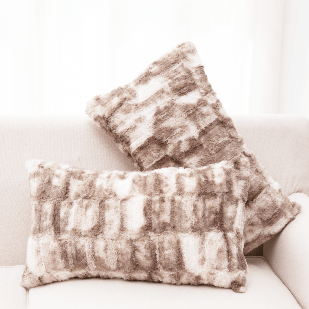Cheer Collection Decorative Faux Fur Throw Pillow with Inserts - Luxuriously Soft Bamboo Design Accent Pillows – 12” x 20” - Set of 2 - Cheer Collection