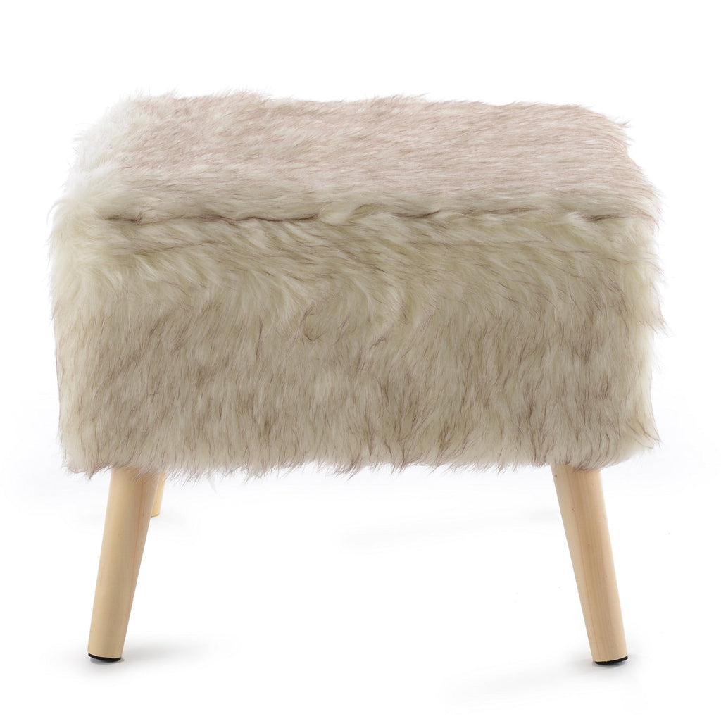 Cheer Collection Faux Fur Wood Leg Stool