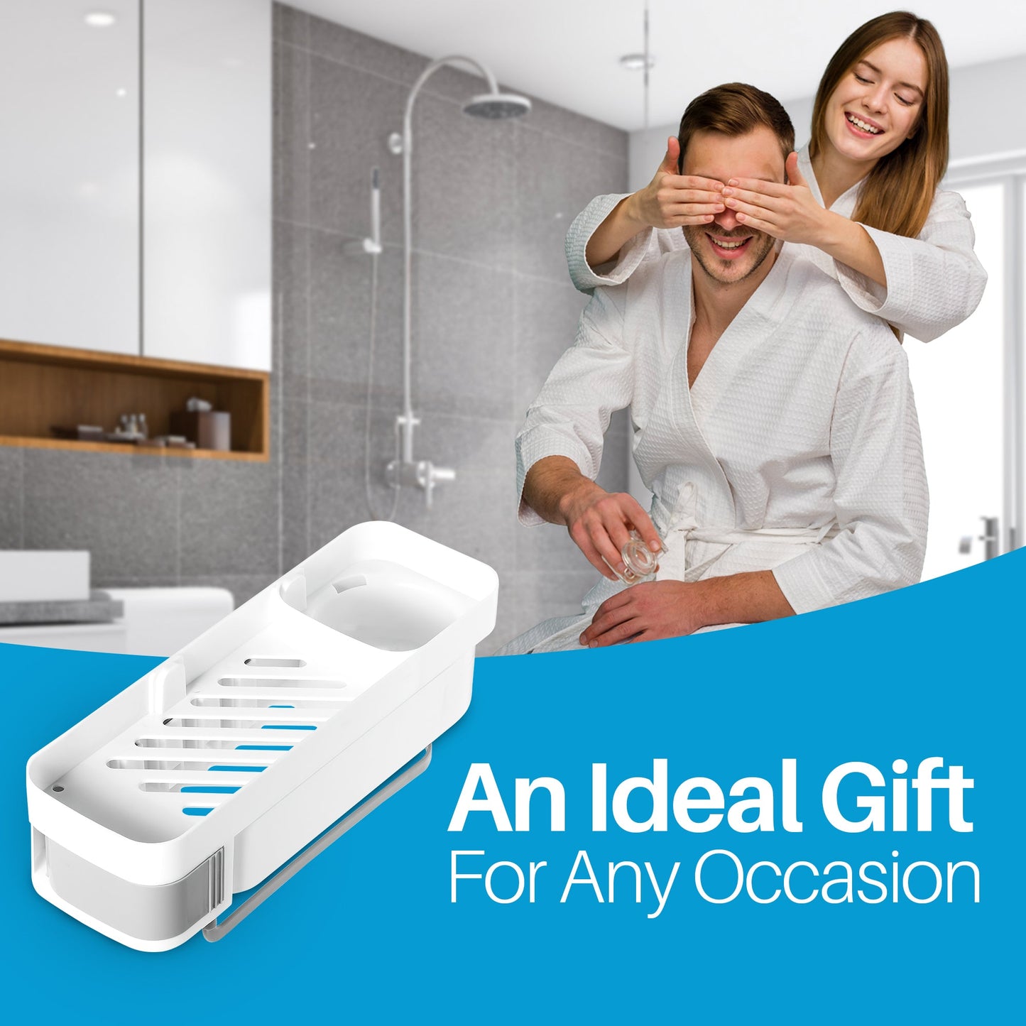 Cheer Collection Floating Bathroom Organizer & Shower Caddy with Towel Hanger for Bath or Kitchen - No Drilling Required