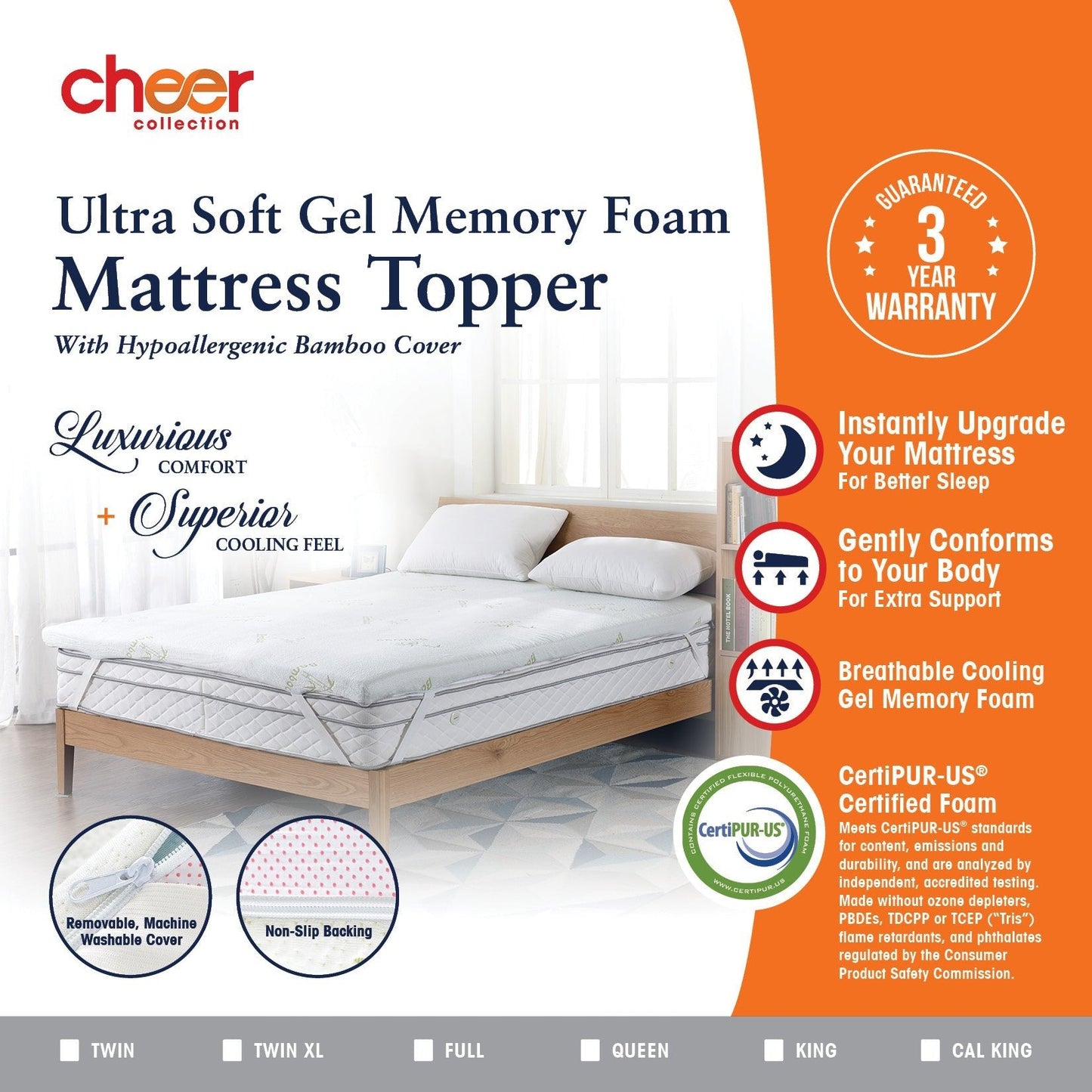 Cheer Collection Gel Infused 2.5 inch Cool Mattress Topper