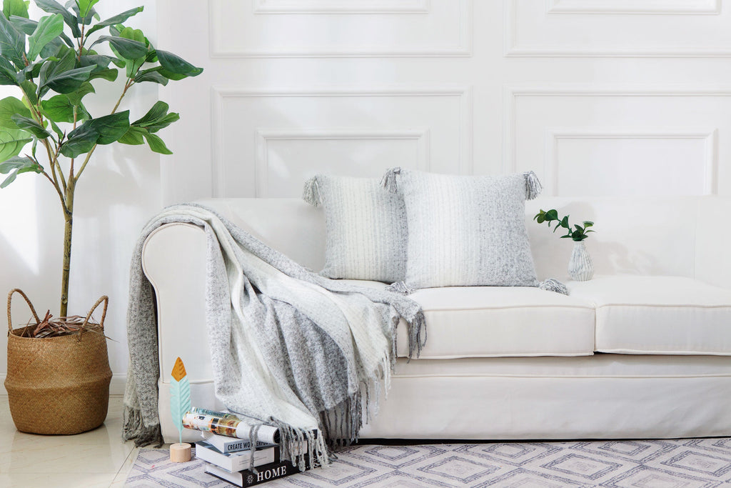 Cheer Collection Gray Ombre Throw Pillow and Blanket Set