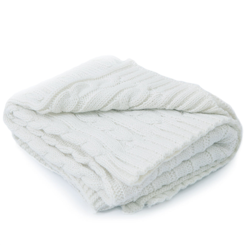 Cheer Collection Knitted Throw Blanket, Soft Cable Knit 100% Acrylic Accent Throw - Ivory, 50" x 60"