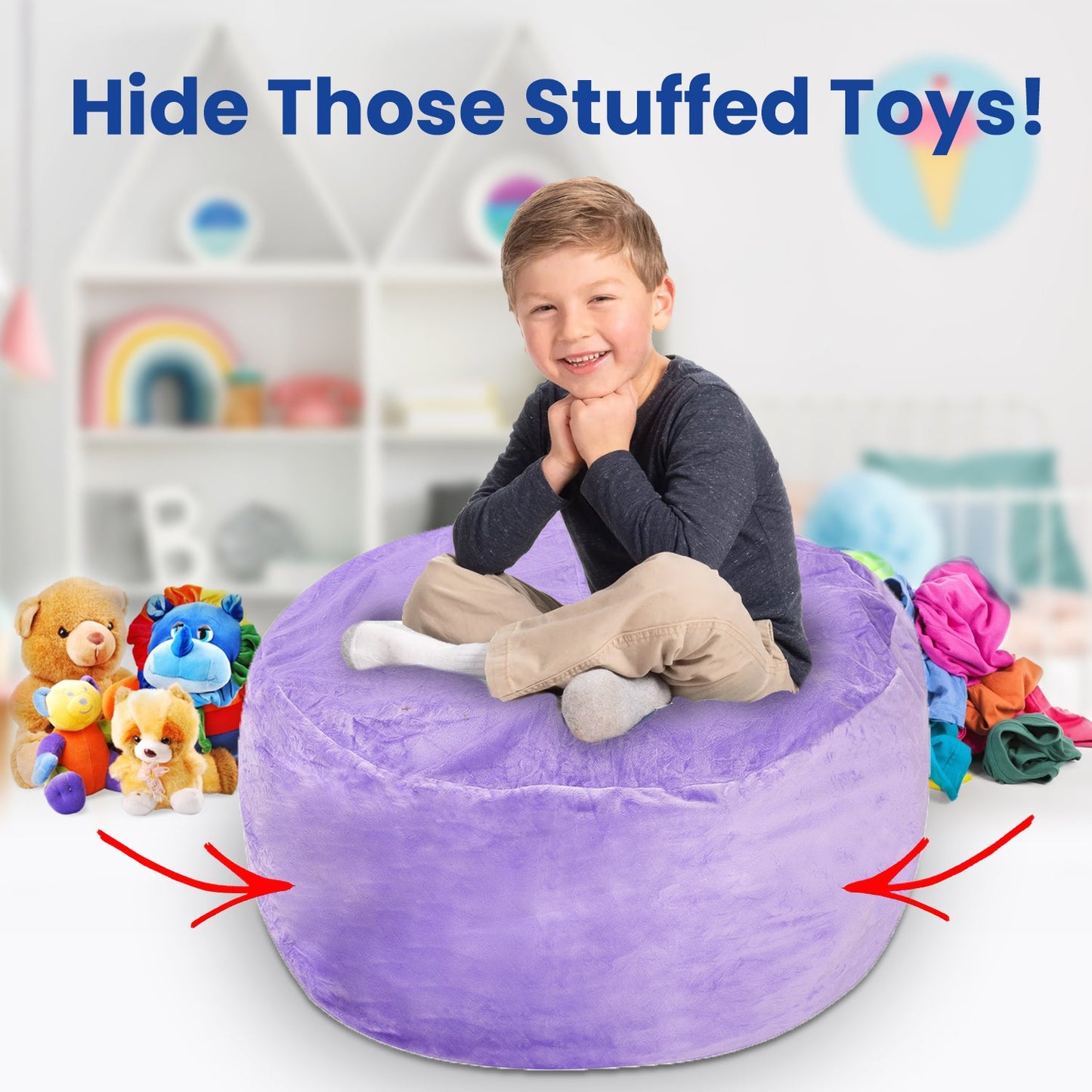 Cheer Collection Microplush Storage Bag, Kids Plush Toy Storage Organizer and Bean Bag Chair - Cheer Collection
