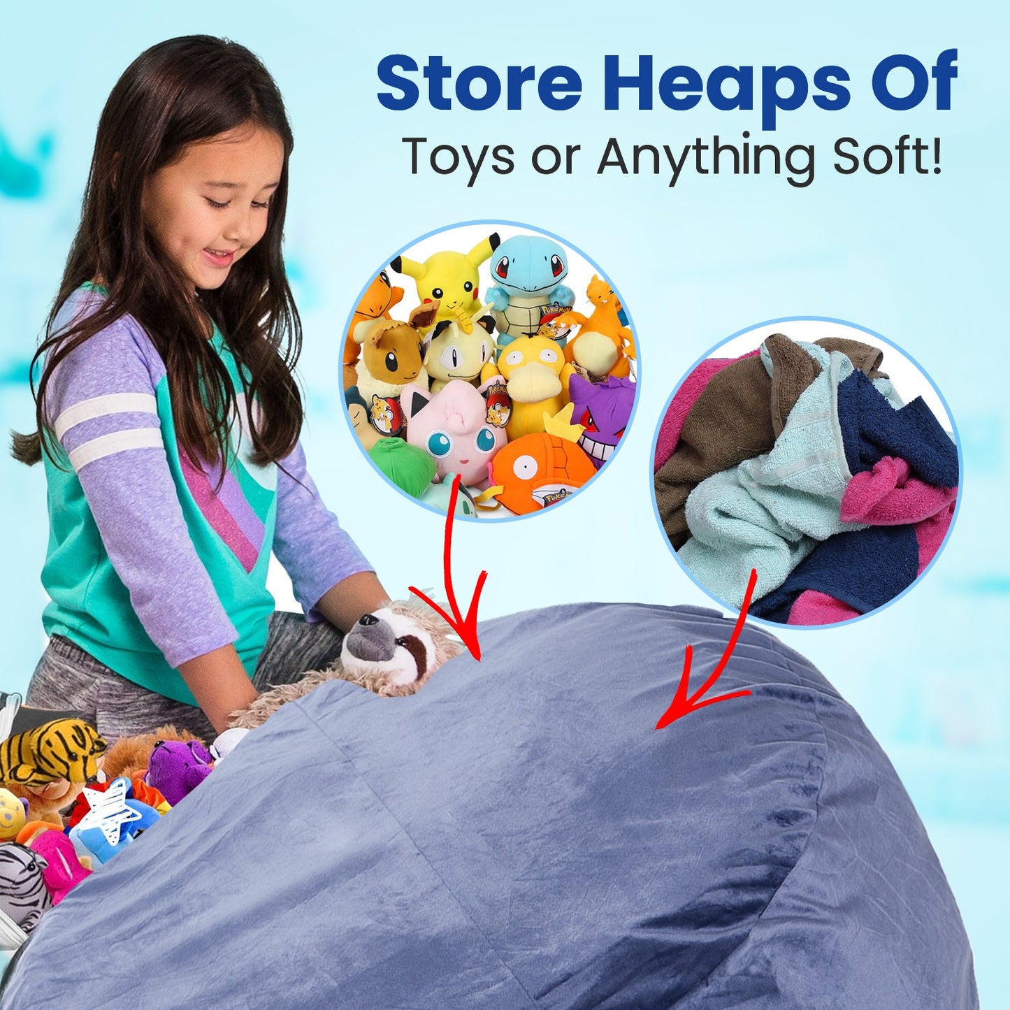 Cheer Collection Microplush Storage Bag, Kids Plush Toy Storage Organizer and Bean Bag Chair - Cheer Collection