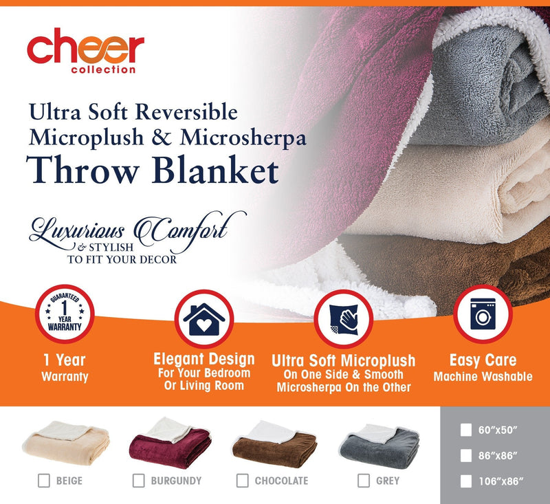 Cheer Collection Microsherpa Microplush Reversible Throw Blanket - Assorted Colors & Sizes