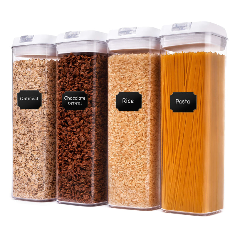 Cheer Collection One Size Airtight Food Storage Containers - Set of 4  IDENTICAL 65 oz Pantry Organizer Bins plus Marker and Labels - Cheer  Collection