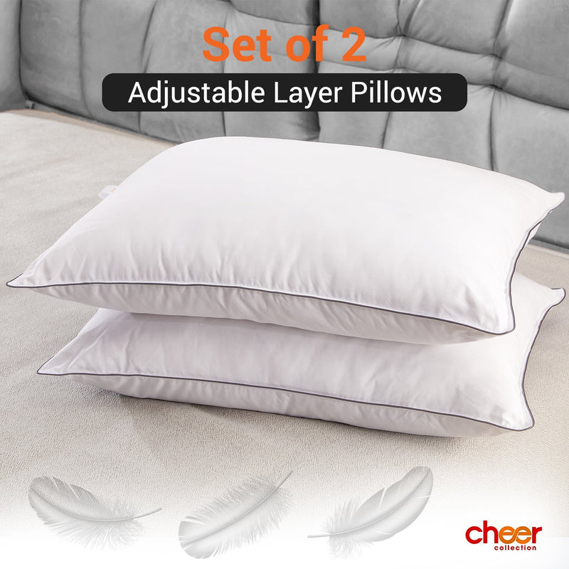 Cheer Collection Set of 2 Adjustable Layer Pillows - Two Bed Pillows with Removable Gel Fiber Fill Inserts for Sleeping