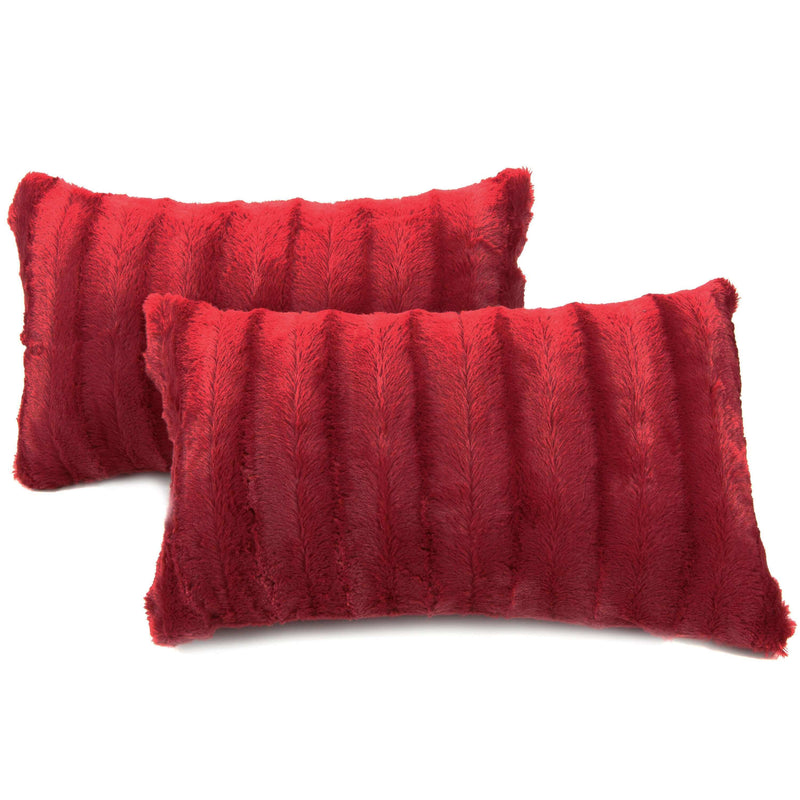 Cheer Collection Faux Fur Pillows - Decorative Throw Pillows for Couch &  Bed - Machine Washable - 20 x 20 - Maroon (Set of 2)